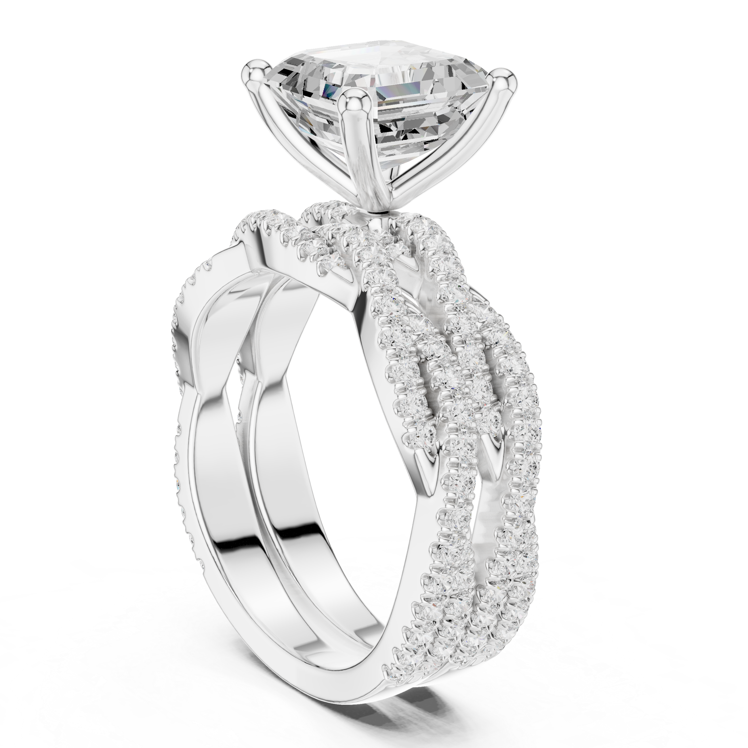 3.23 Carat Natural Diamond Engagement Ring – Asscher & Round Cut, I Color VS2 Clarity