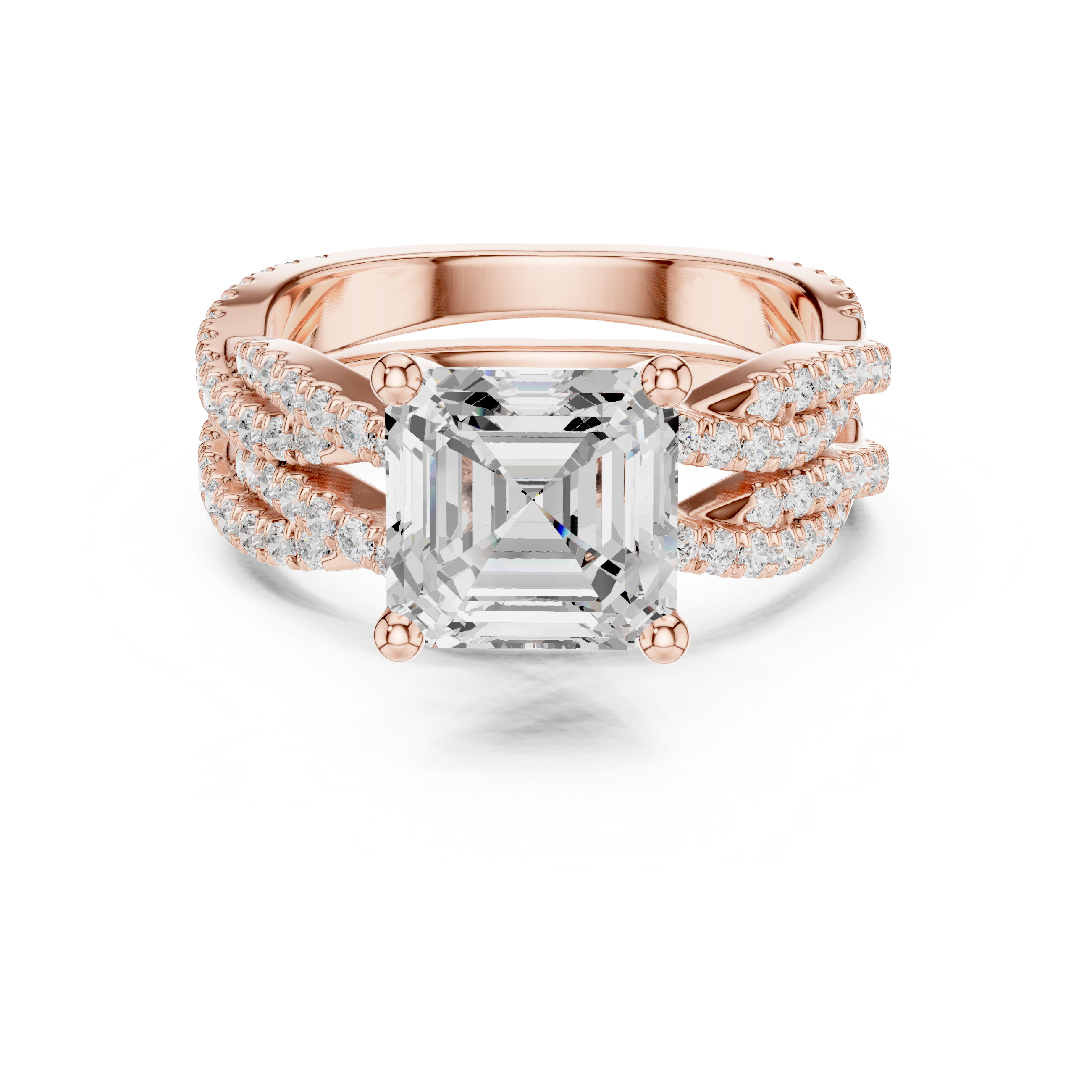 3.23 Carat Natural Diamond Engagement Ring – Asscher & Round Cut, I Color VS2 Clarity