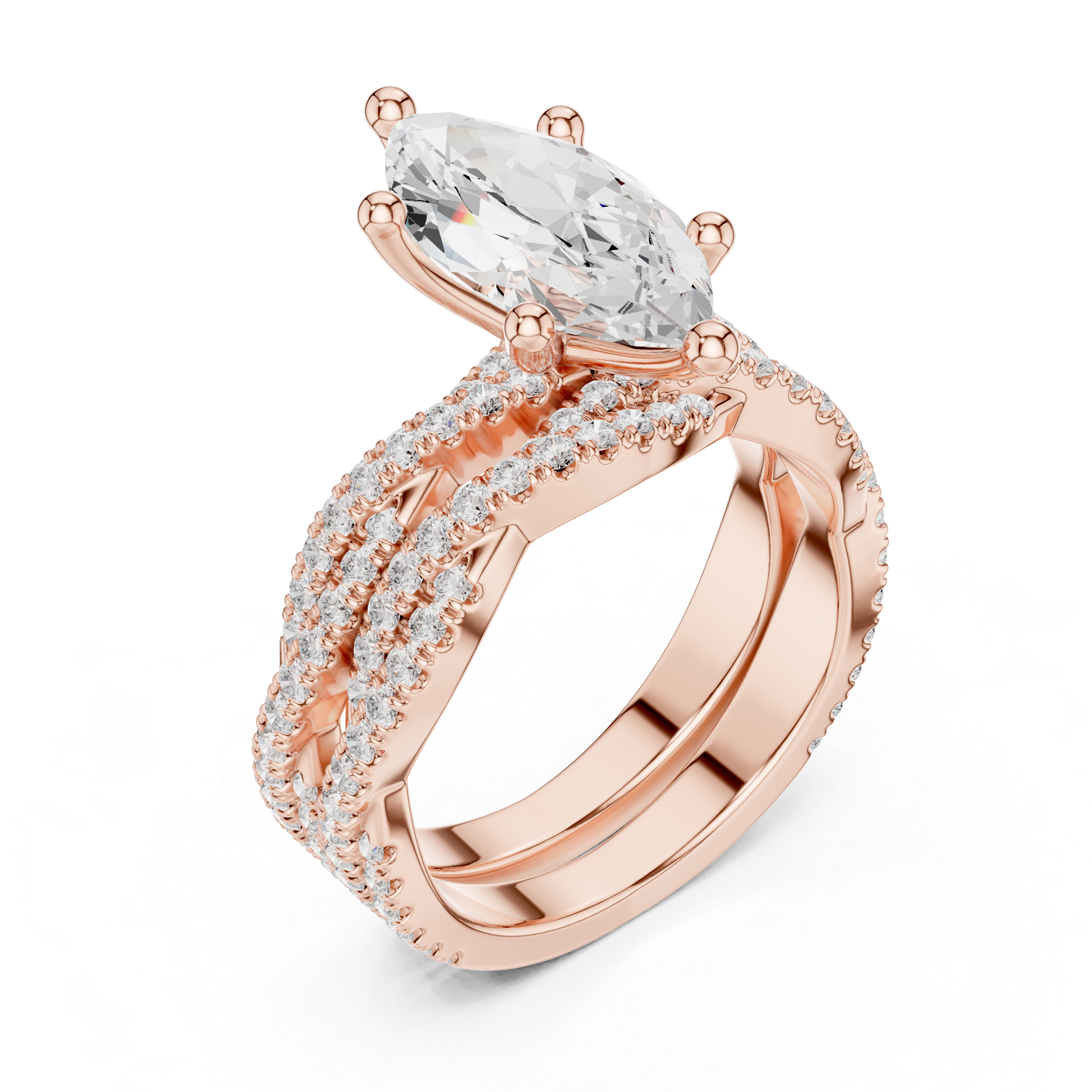 3.23 Carat Marquise & Round Cut Natural Diamond Engagement Ring – H Color VS1 Clarity