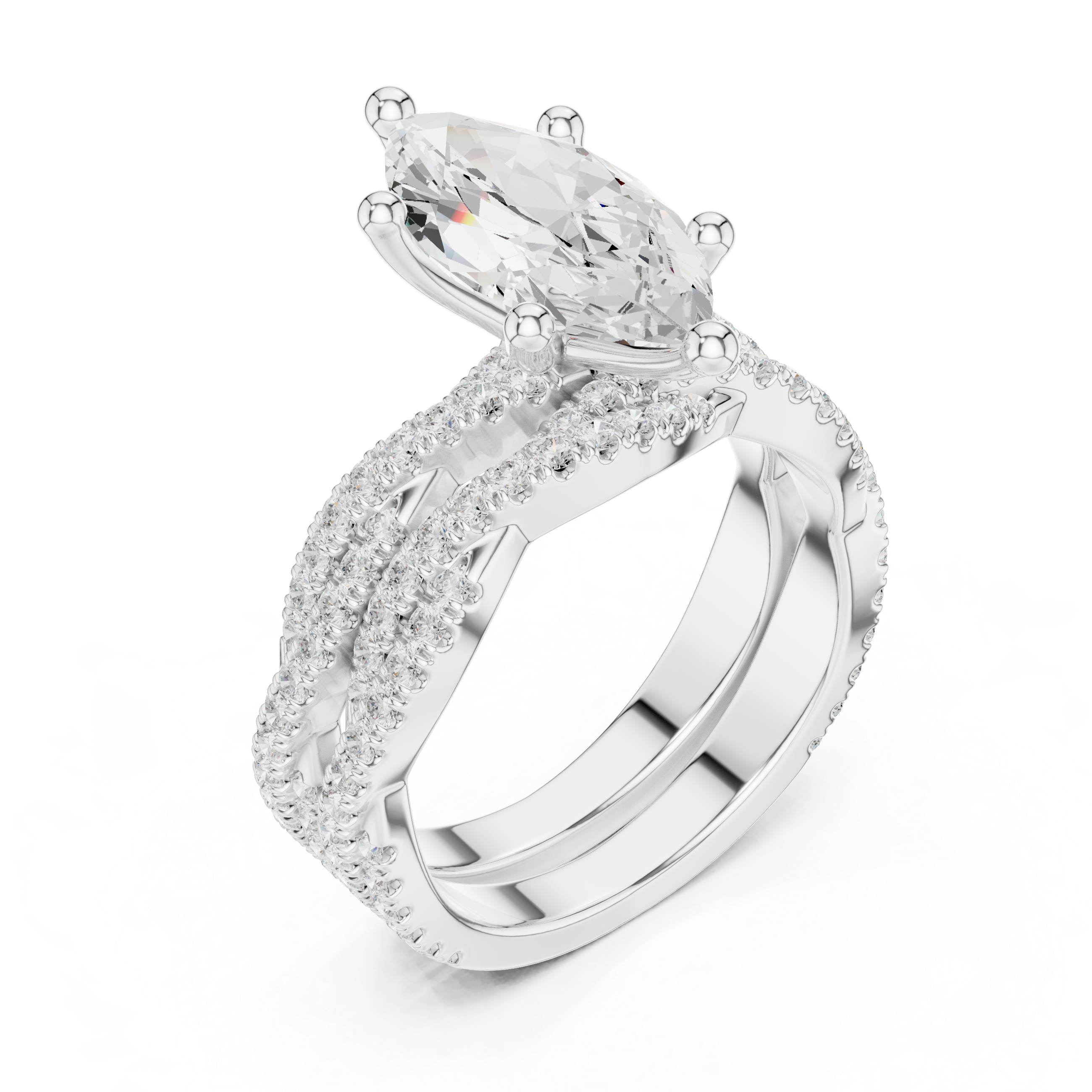 3.23 Carat Marquise & Round Cut Natural Diamond Engagement Ring – H Color VS1 Clarity