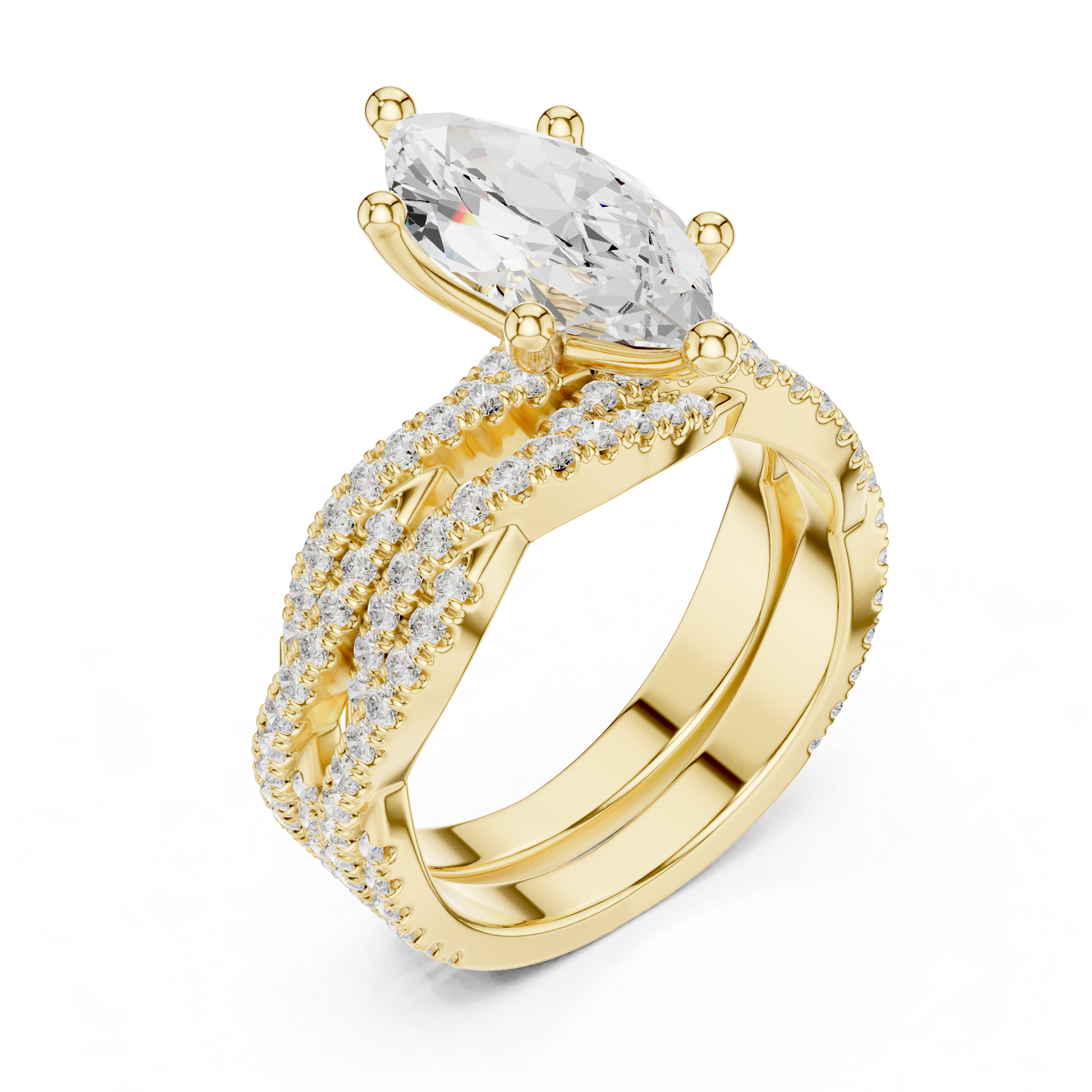 3.23 Carat Marquise & Round Cut Natural Diamond Engagement Ring – H Color VS1 Clarity