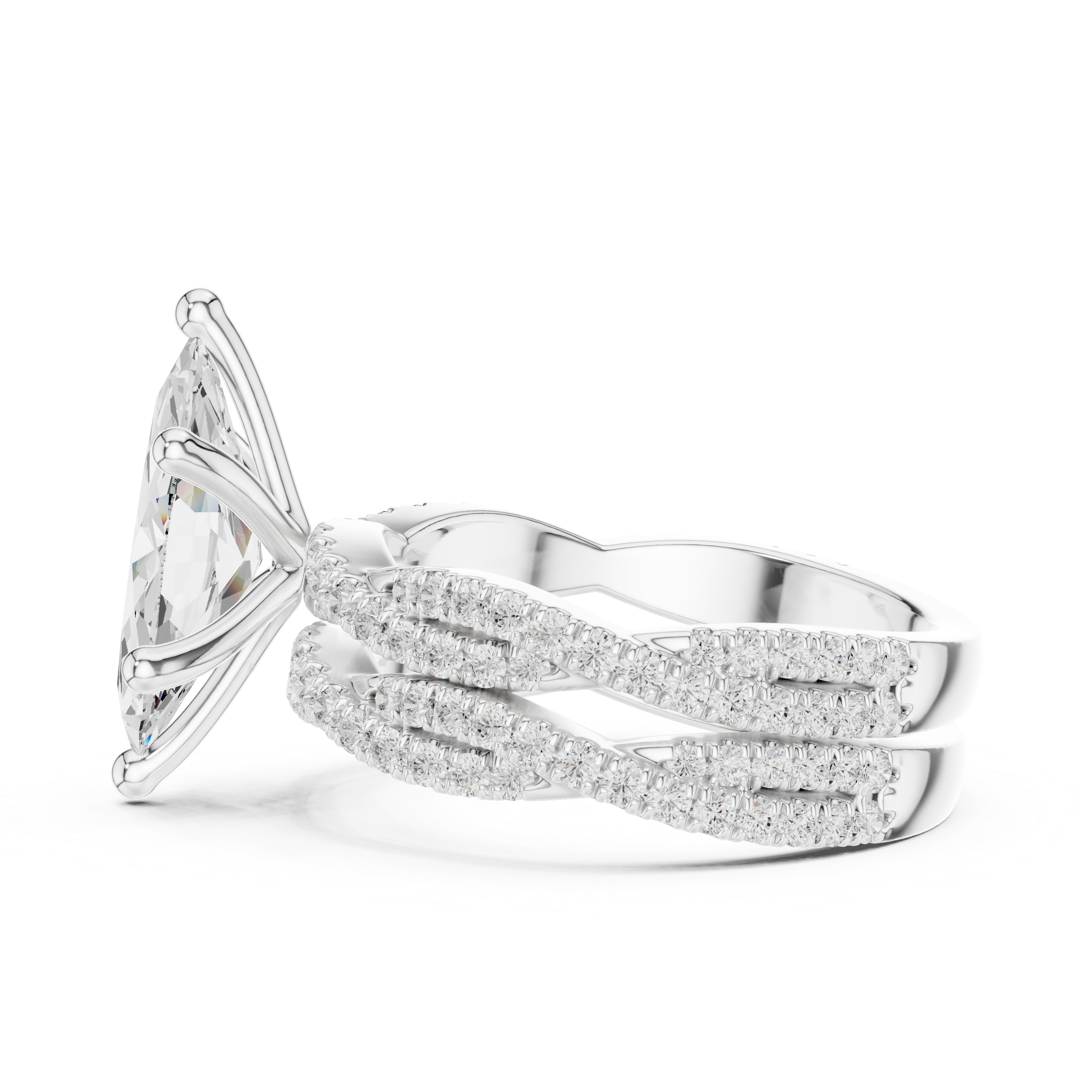 3.23 Carat Marquise & Round Cut Natural Diamond Engagement Ring – H Color VS1 Clarity