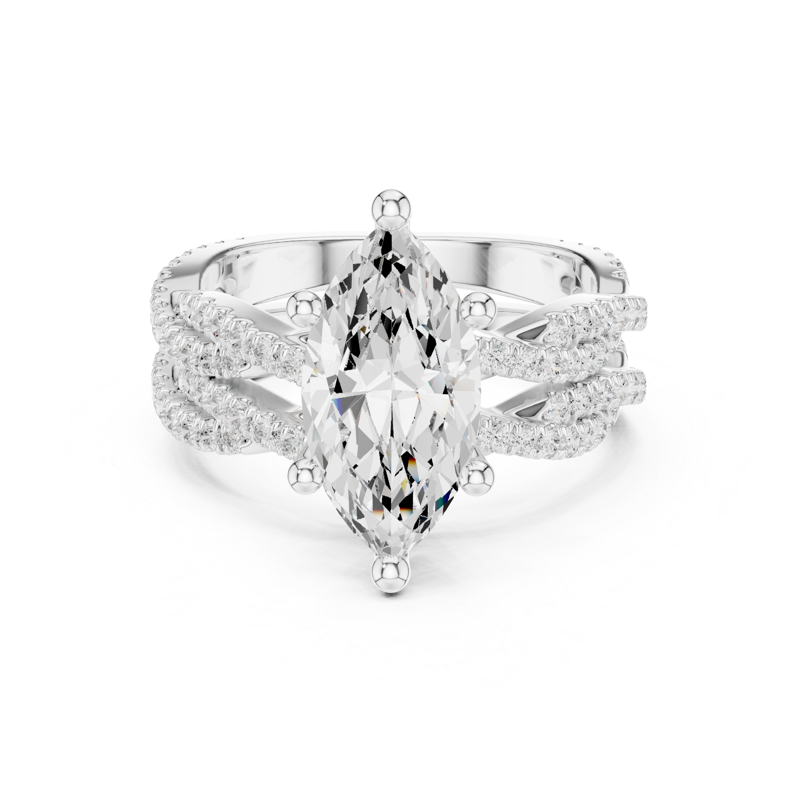 3.23 Carat Marquise & Round Cut Natural Diamond Engagement Ring – H Color VS1 Clarity