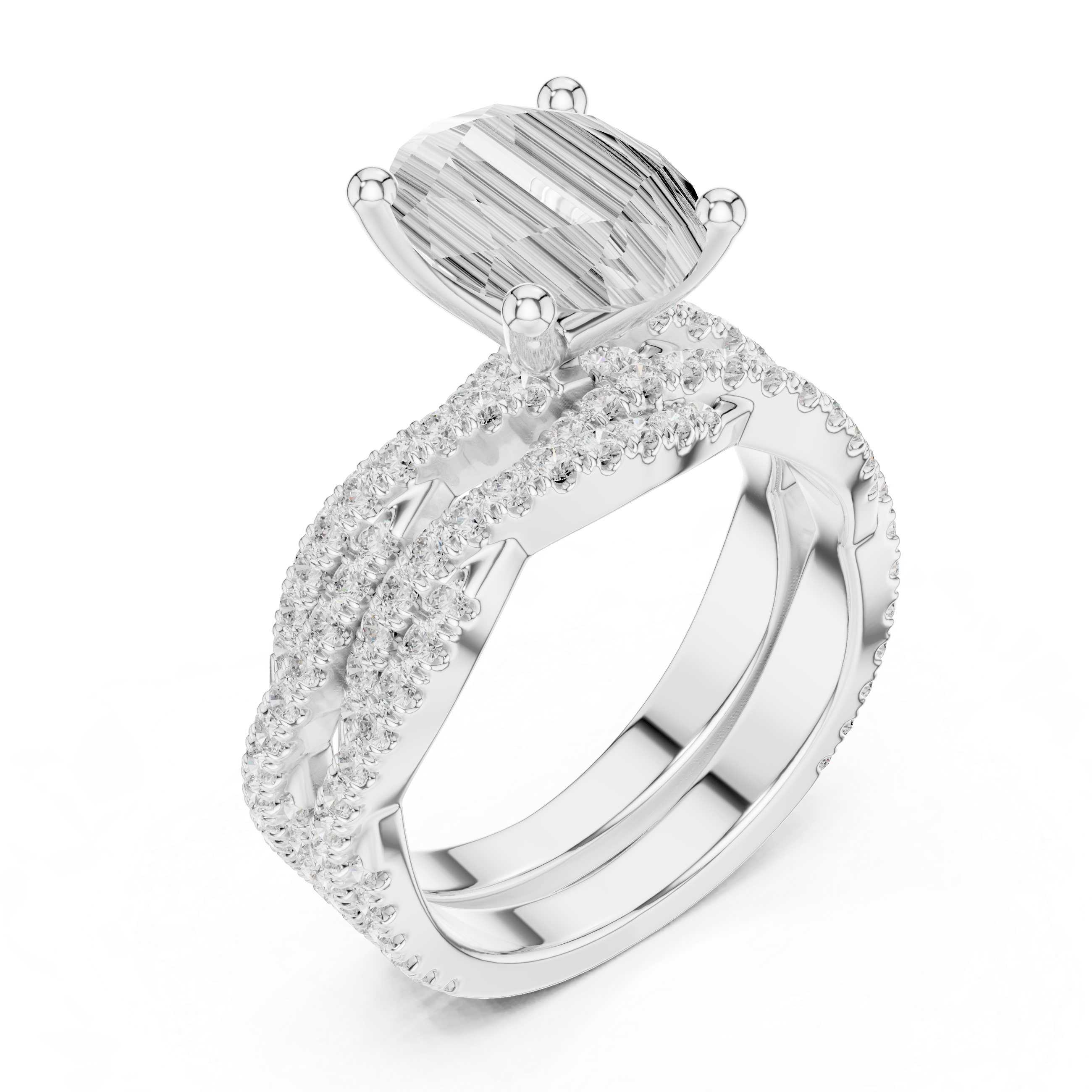 3.23 Carat Oval & Round Cut Natural Diamond Engagement Ring – J Color SI1 Clarity