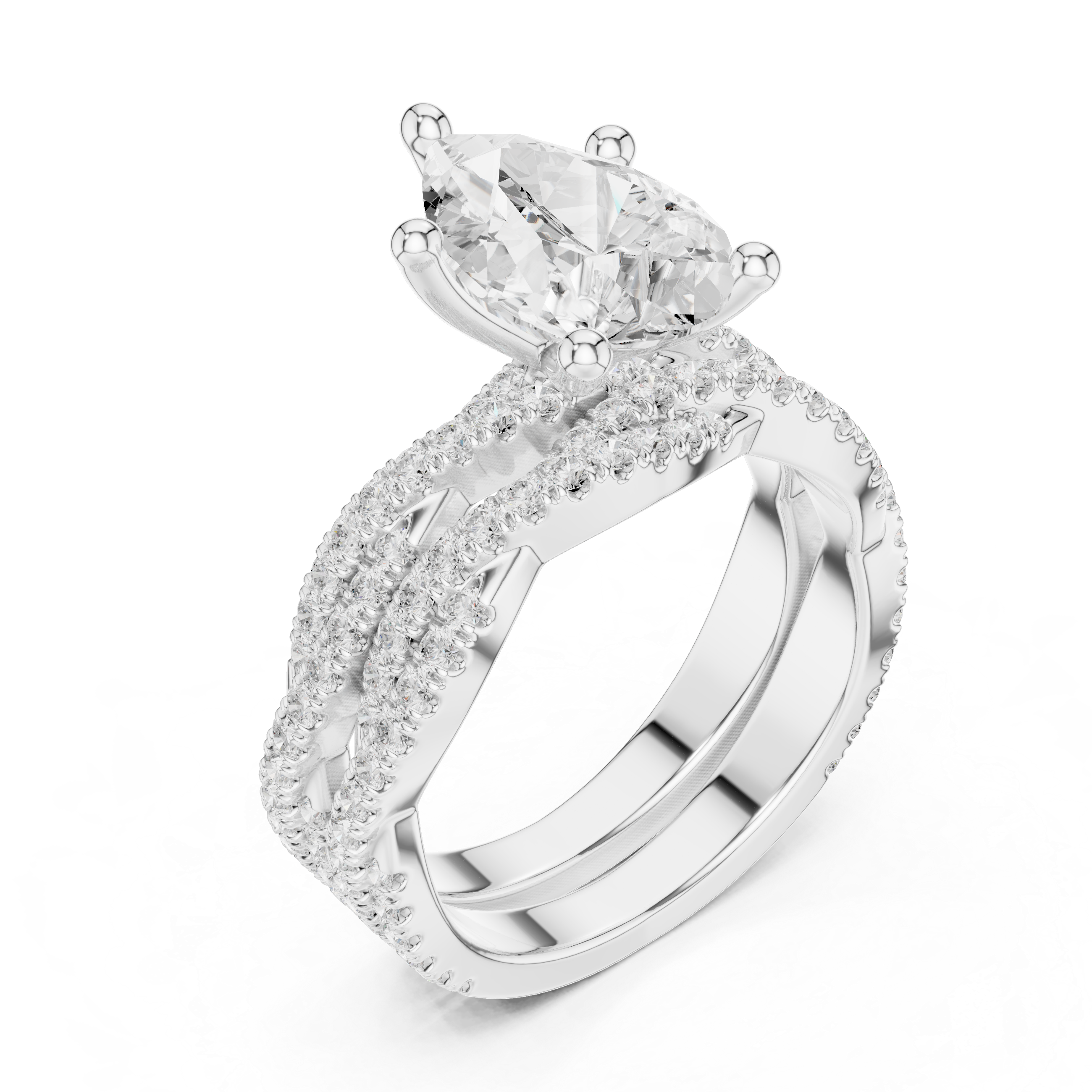 3.23 Carat Pear & Round Cut Natural Diamond Engagement Ring – I Color VS1 Clarity