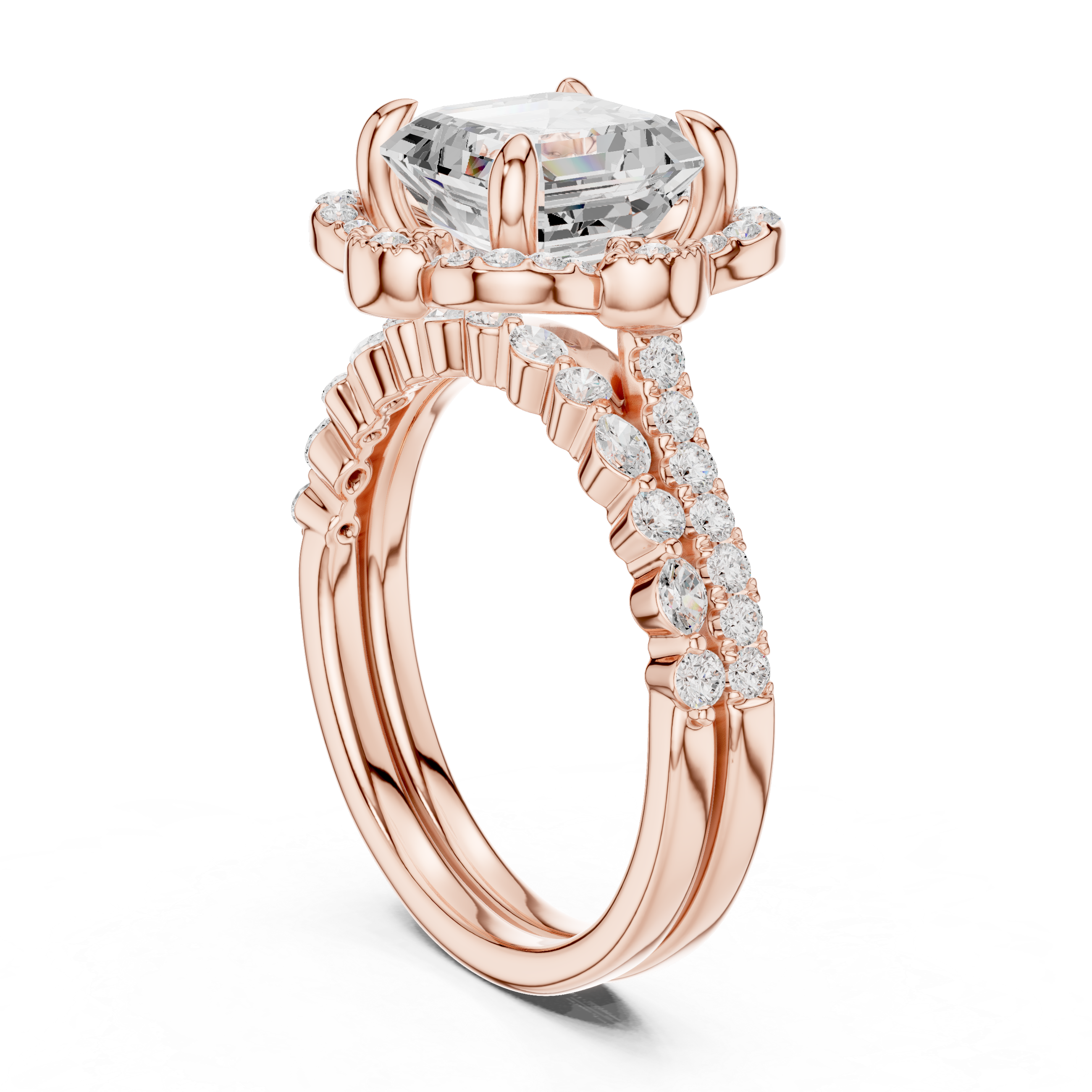 Asscher Cut 3.56ct Natural Diamond Wedding Ring – H Color, VS1 Clarity