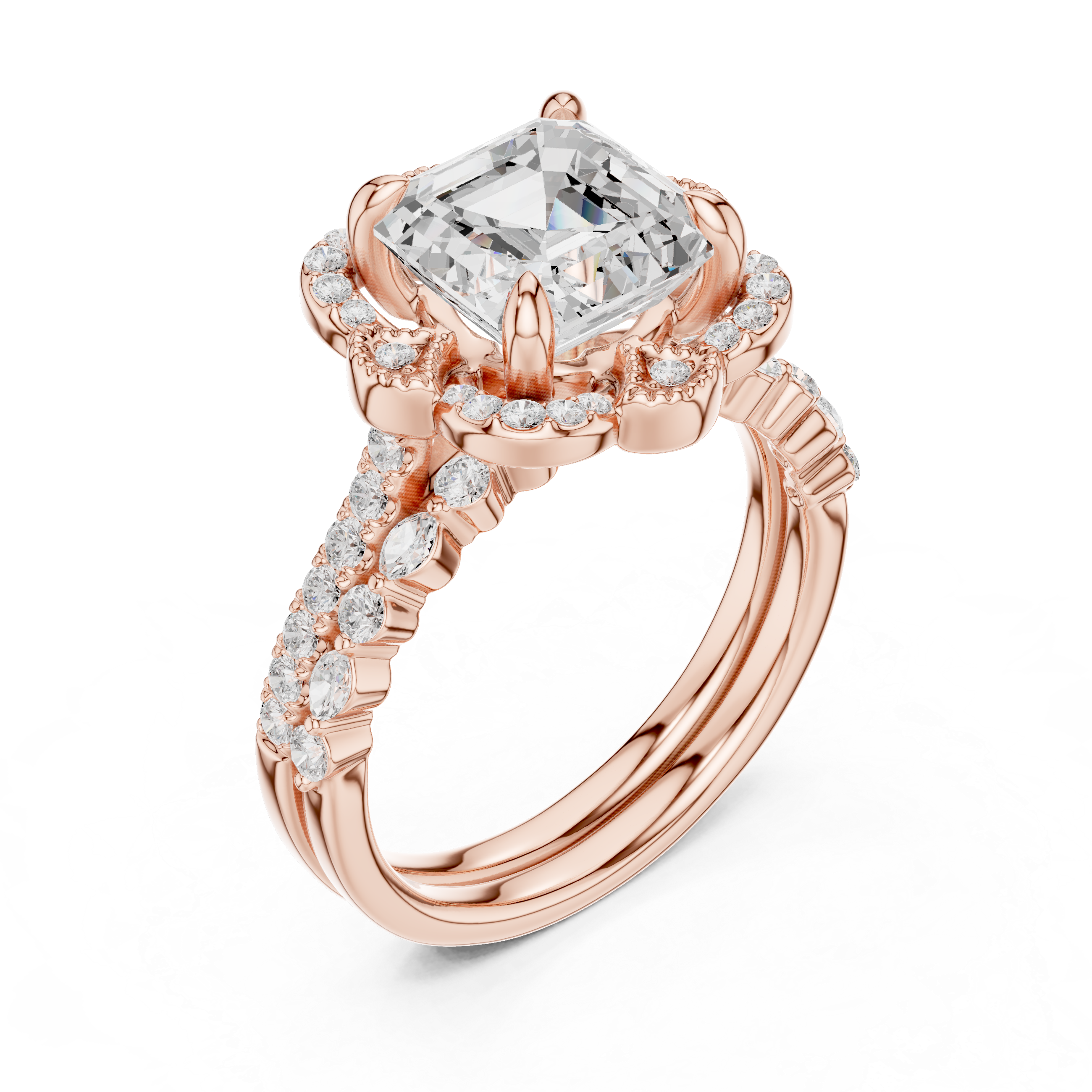 Asscher Cut 3.56ct Natural Diamond Wedding Ring – H Color, VS1 Clarity