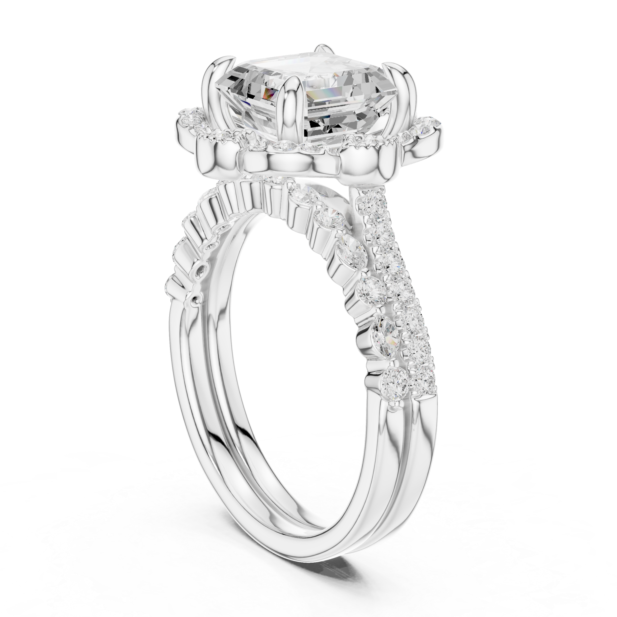 Asscher Cut 3.56ct Natural Diamond Wedding Ring – H Color, VS1 Clarity