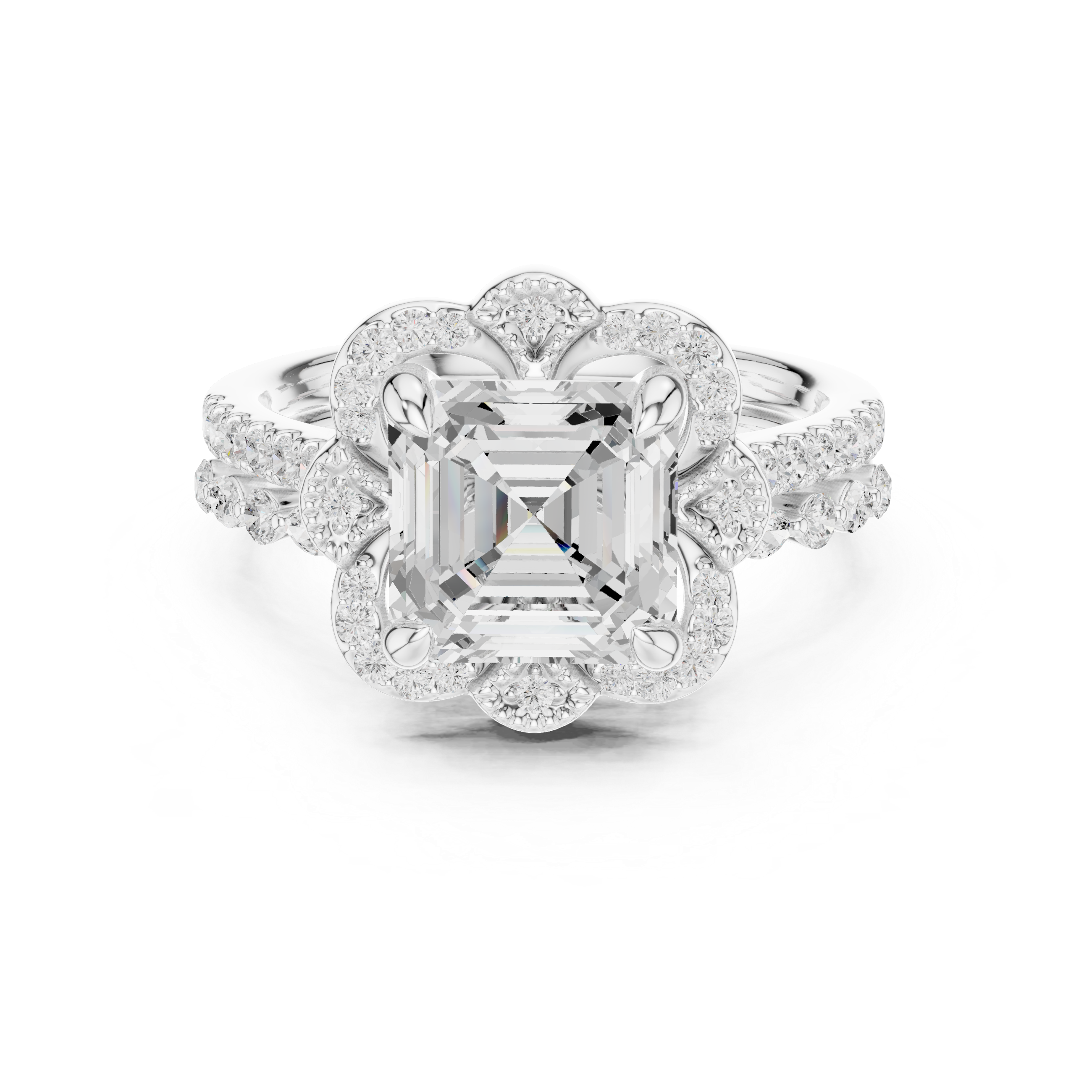 Asscher Cut 3.56ct Natural Diamond Wedding Ring – H Color, VS1 Clarity