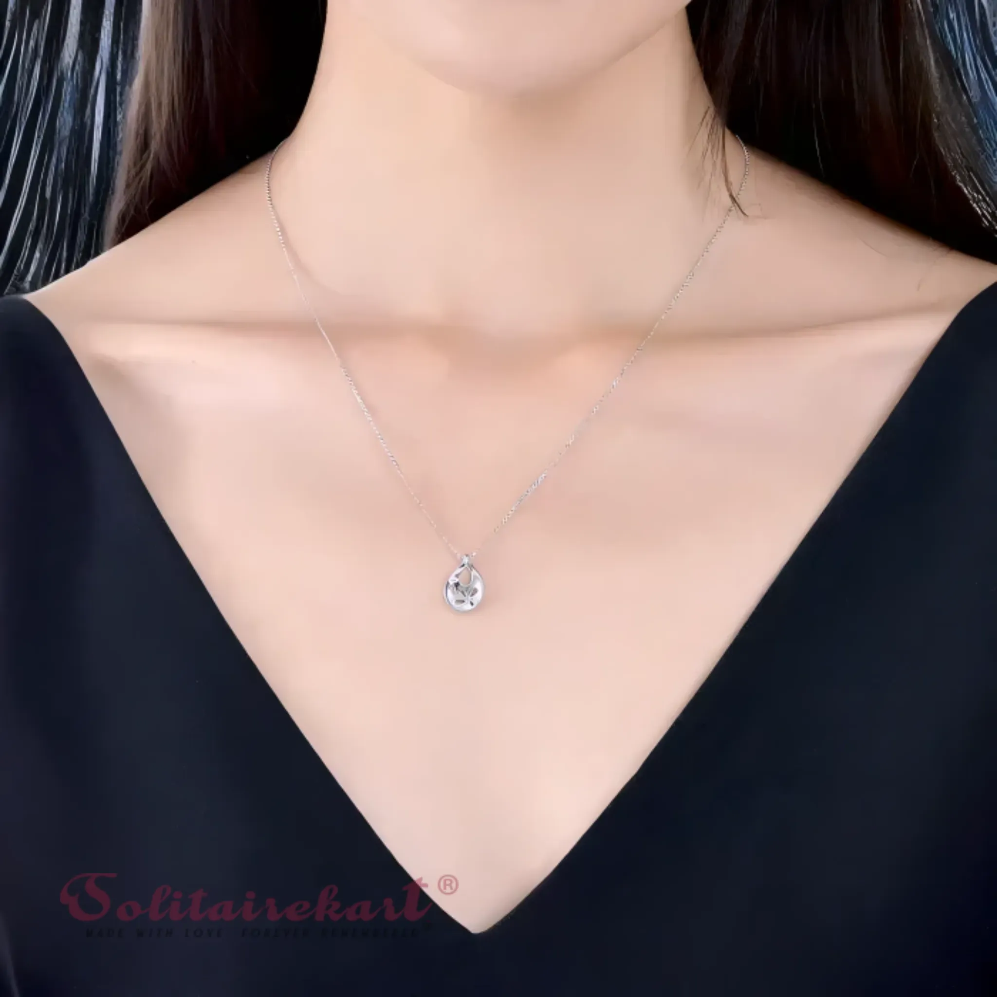 Solitairekart Teardrop Cutout Floral Platinum Pendant 1.984gm Weight For Woman.
