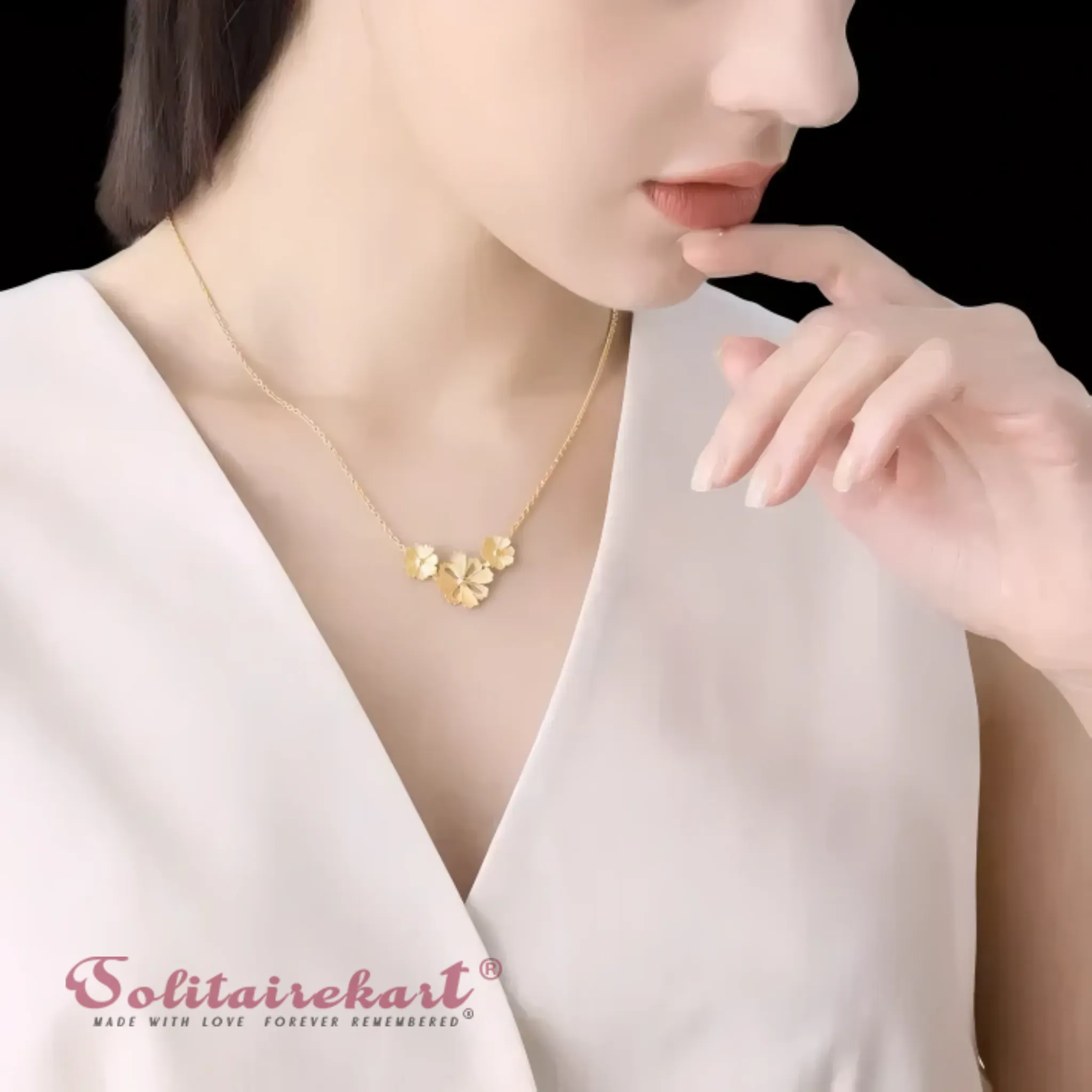 14K Gold Three Flower Pendant