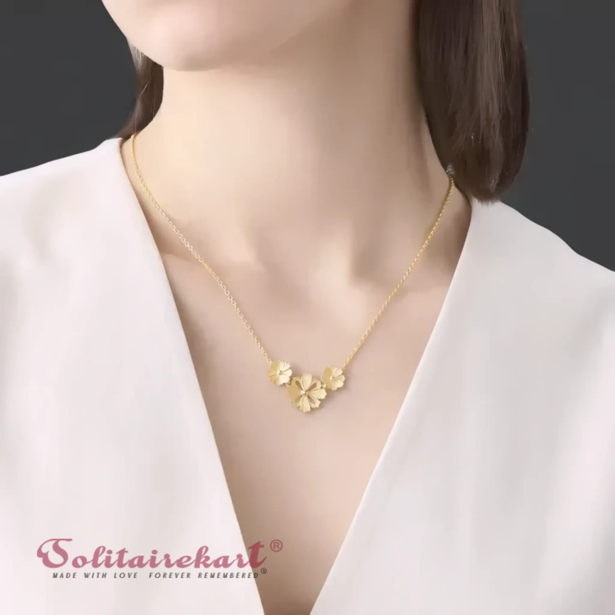 14K Gold Three Flower Pendant