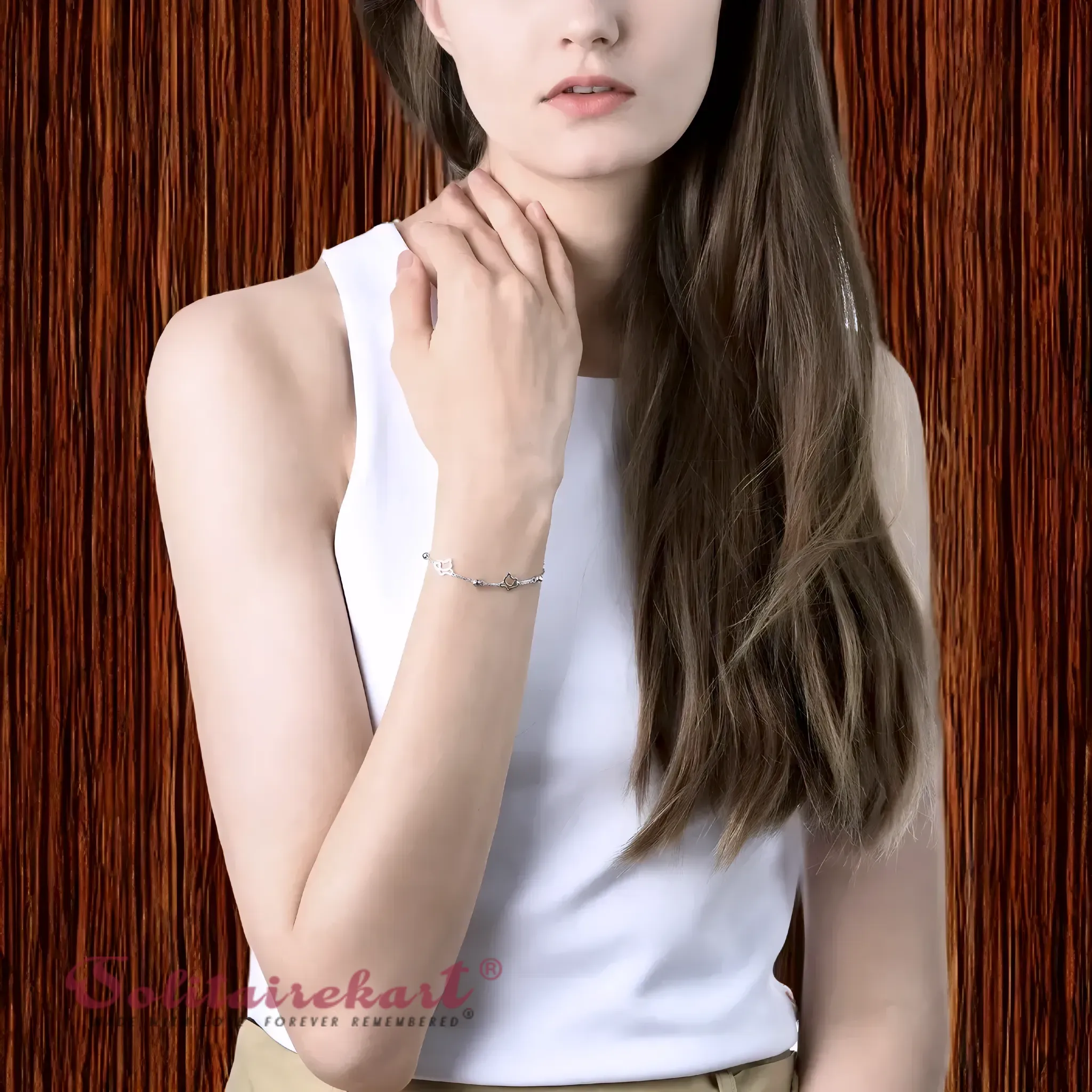 Solitairekart Platinum Beaded Chain Bracelets 5.689gm Weight For Woman.