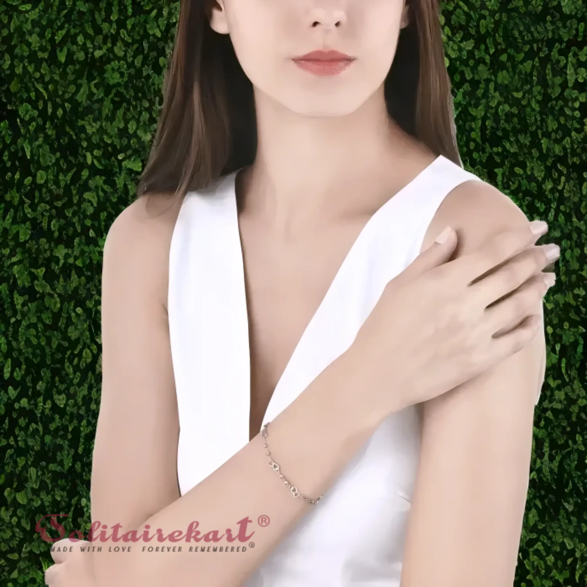 Solitairekart Platinum Heart Charm Bracelet 5.352gm Weight For Woman.