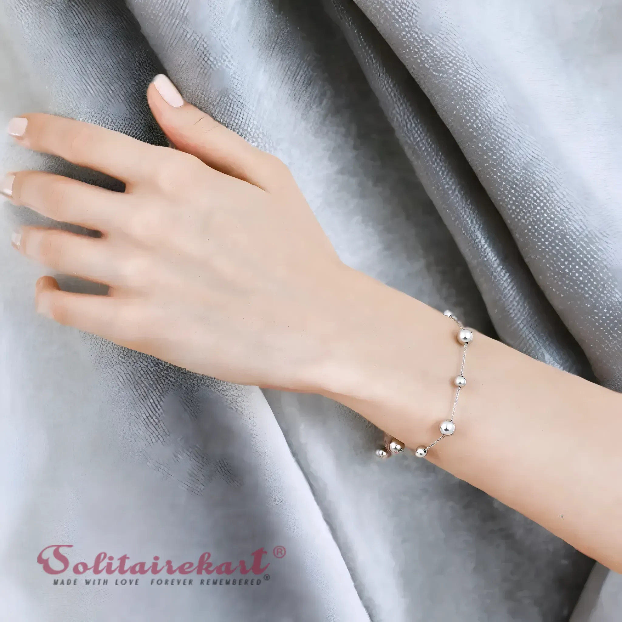 Solitairekart Platinum Pearl Station Bracelet 5.016gm Weight For Woman.