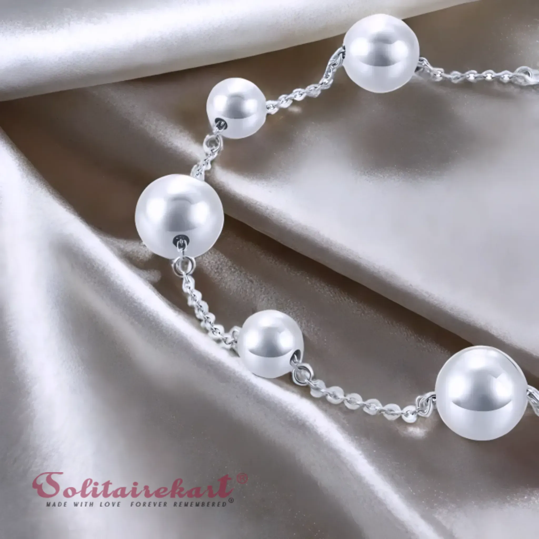 Solitairekart Platinum Pearl Station Bracelet 5.016gm Weight For Woman.