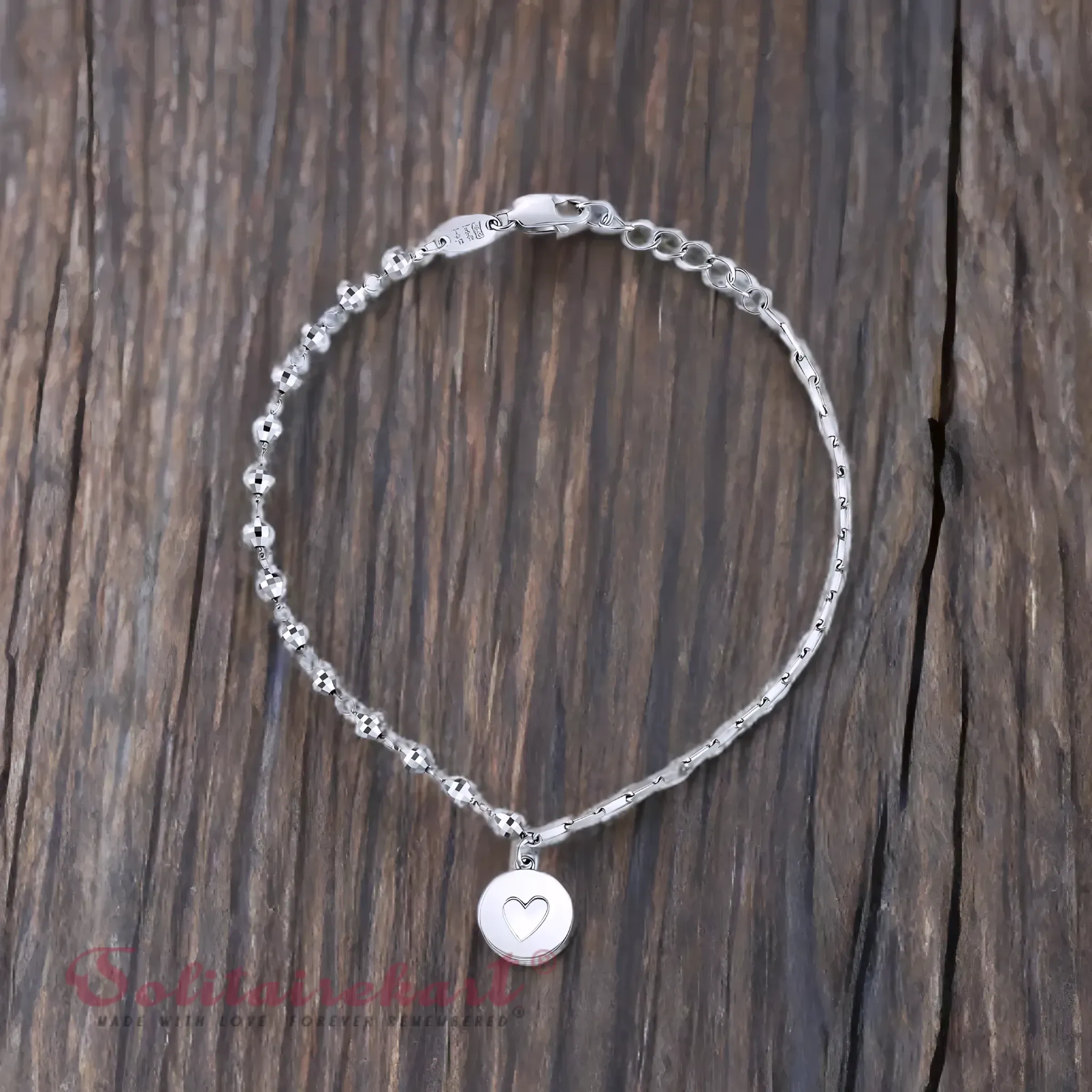 Solitairekart Platinum Beaded Charm Bracelets 4.716gm Weight For Woman.