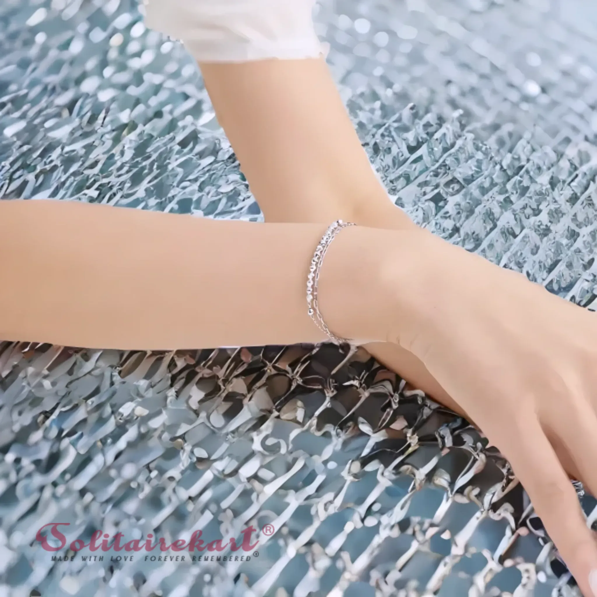 Solitairekart Platinum Beaded Charm Bracelets 4.417gm Weight For Woman.