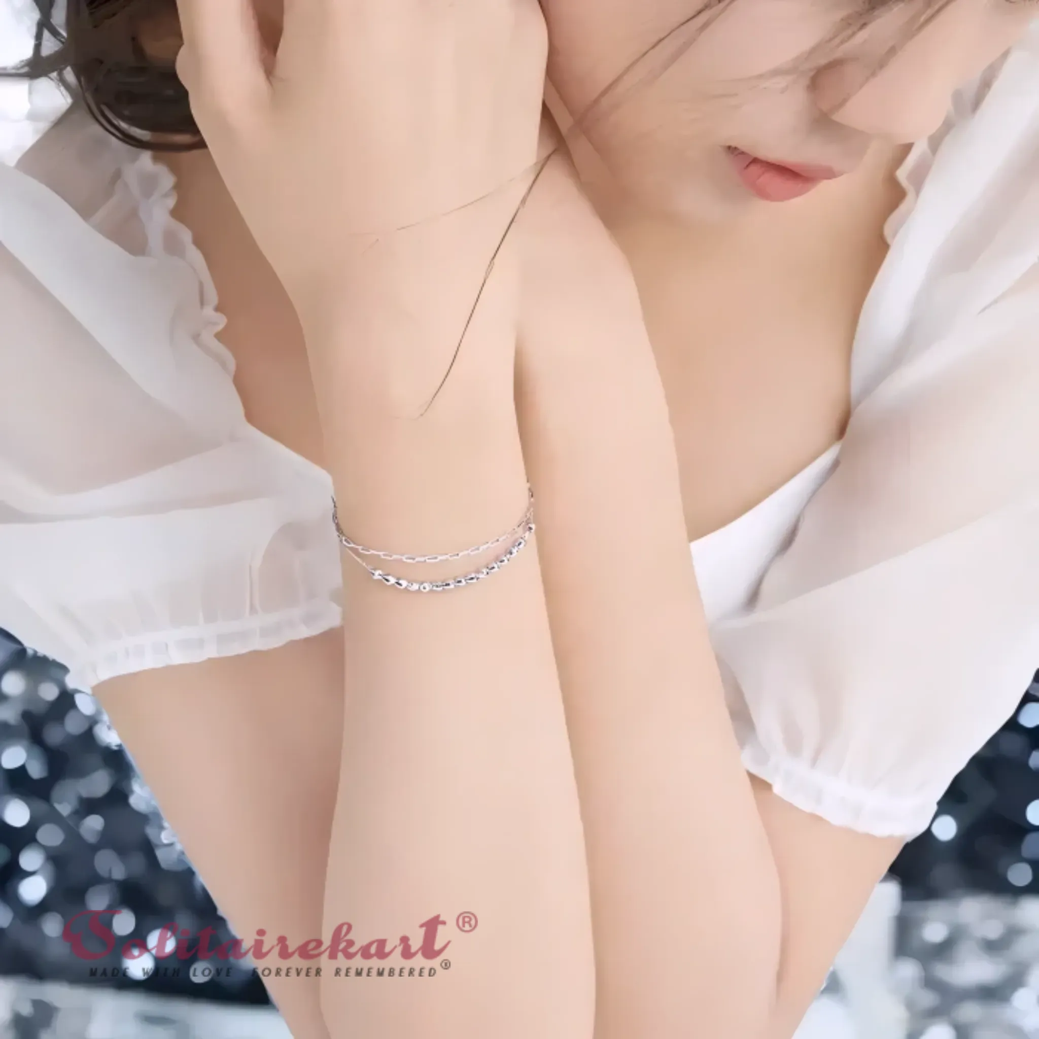 Solitairekart Platinum Beaded Charm Bracelets 4.417gm Weight For Woman.