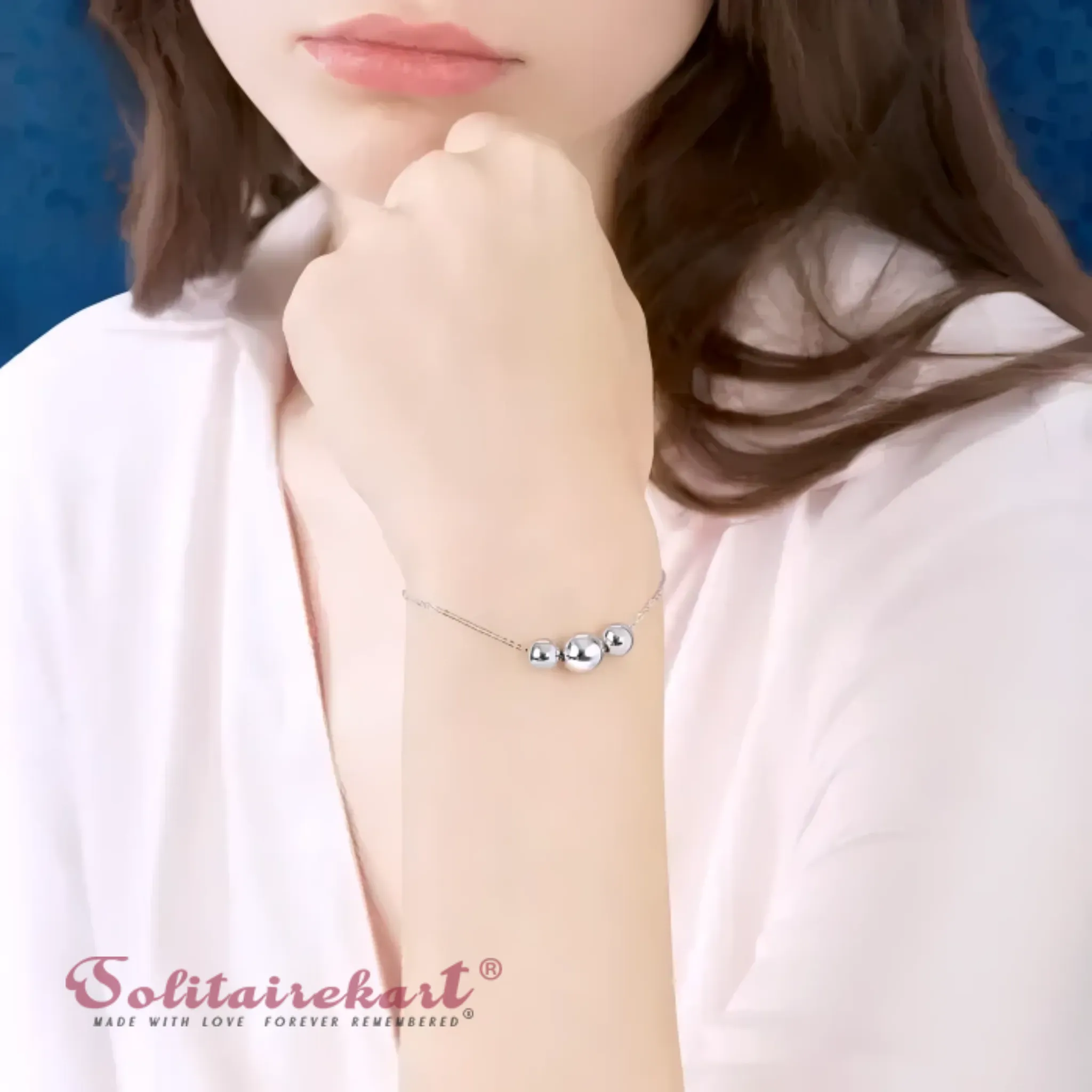 Solitairekart Platinum Beaded Charm Bracelets 3.444gm Weight For Woman.