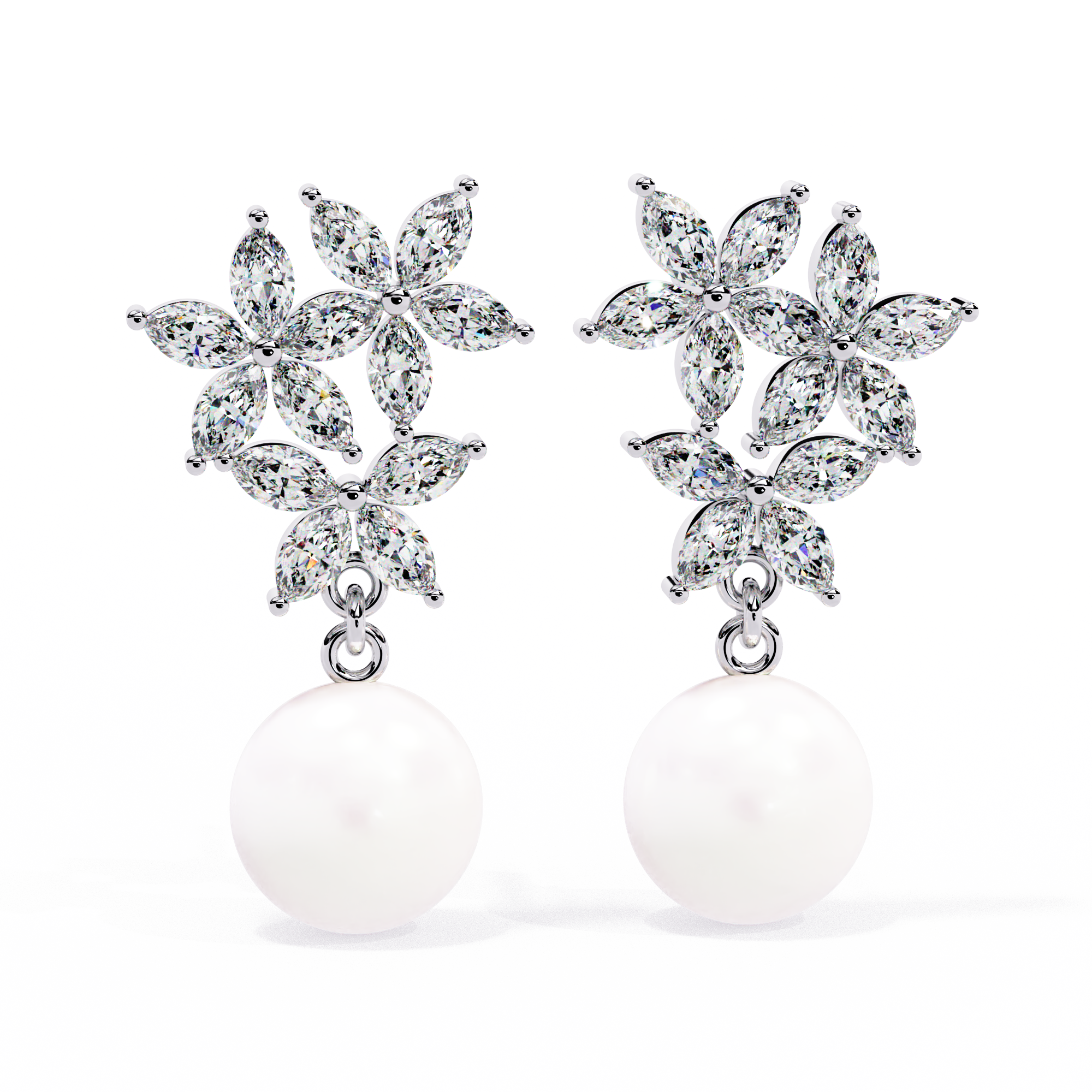 Buy 2.39Ct Floral Pearl Diamond Earrings | SolitaireKart