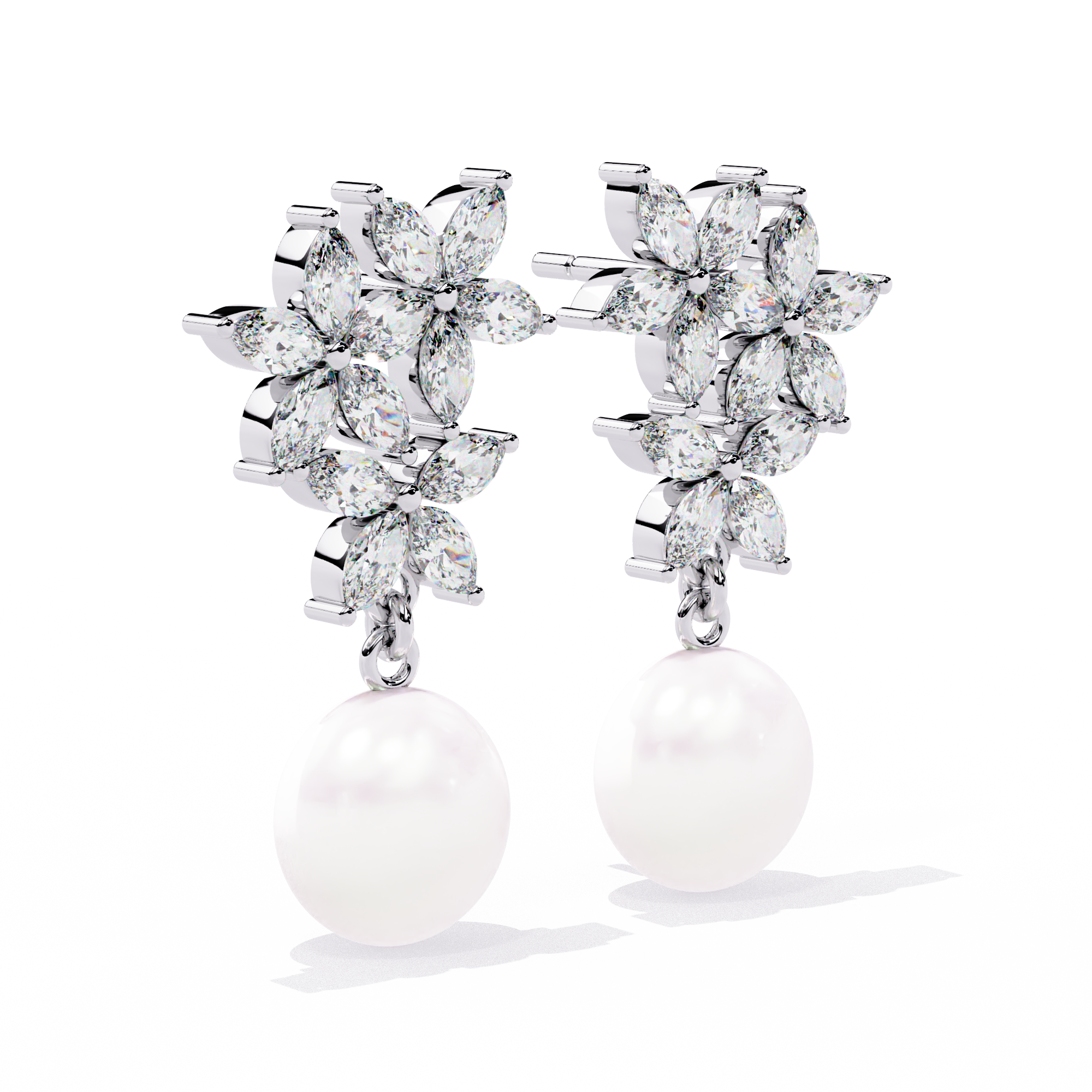 Buy 2.39Ct Floral Pearl Diamond Earrings | SolitaireKart