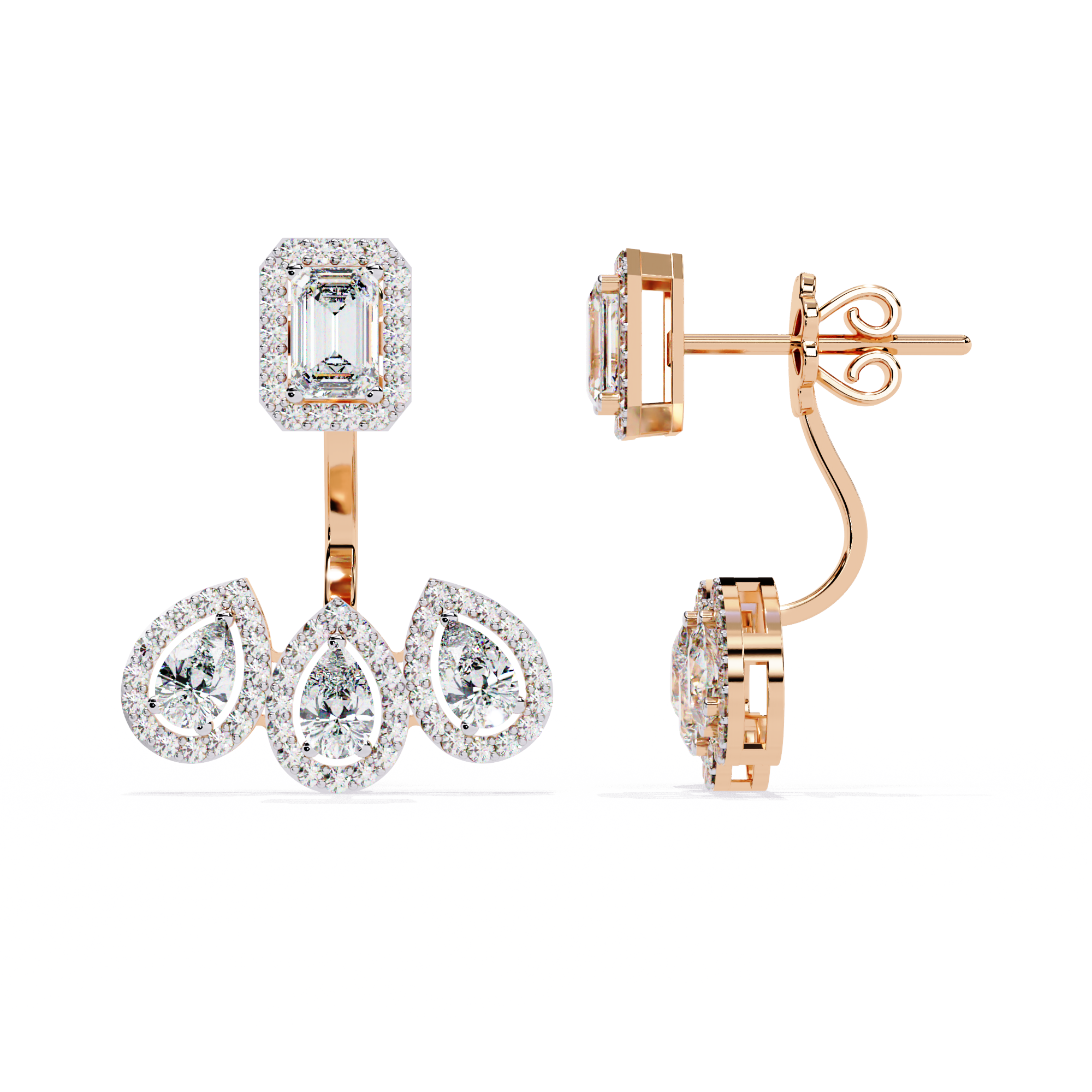 3.6ct Front-Back Lab Grown Diamond Earrings EF/VS