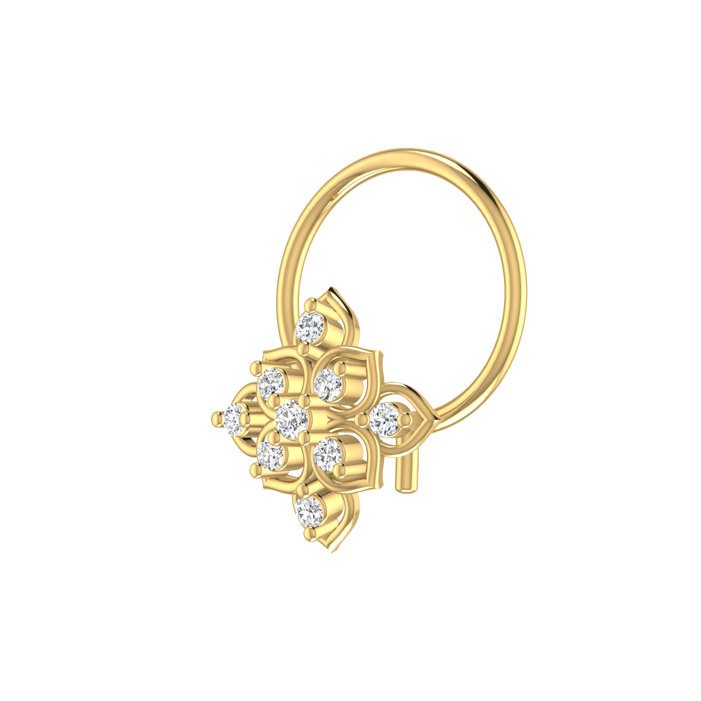 Trendy Gold Diamond Nose Pin | 0.04 Ct, HI Color, VS-SI Clarity.