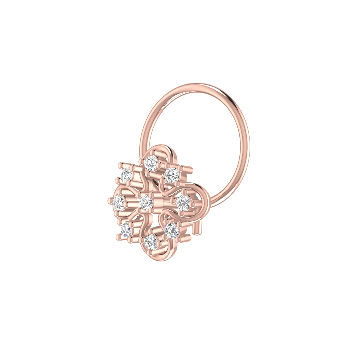 Ornate Clover Swirl – 0.04 Ct Lab Grown Diamond Nose Pin