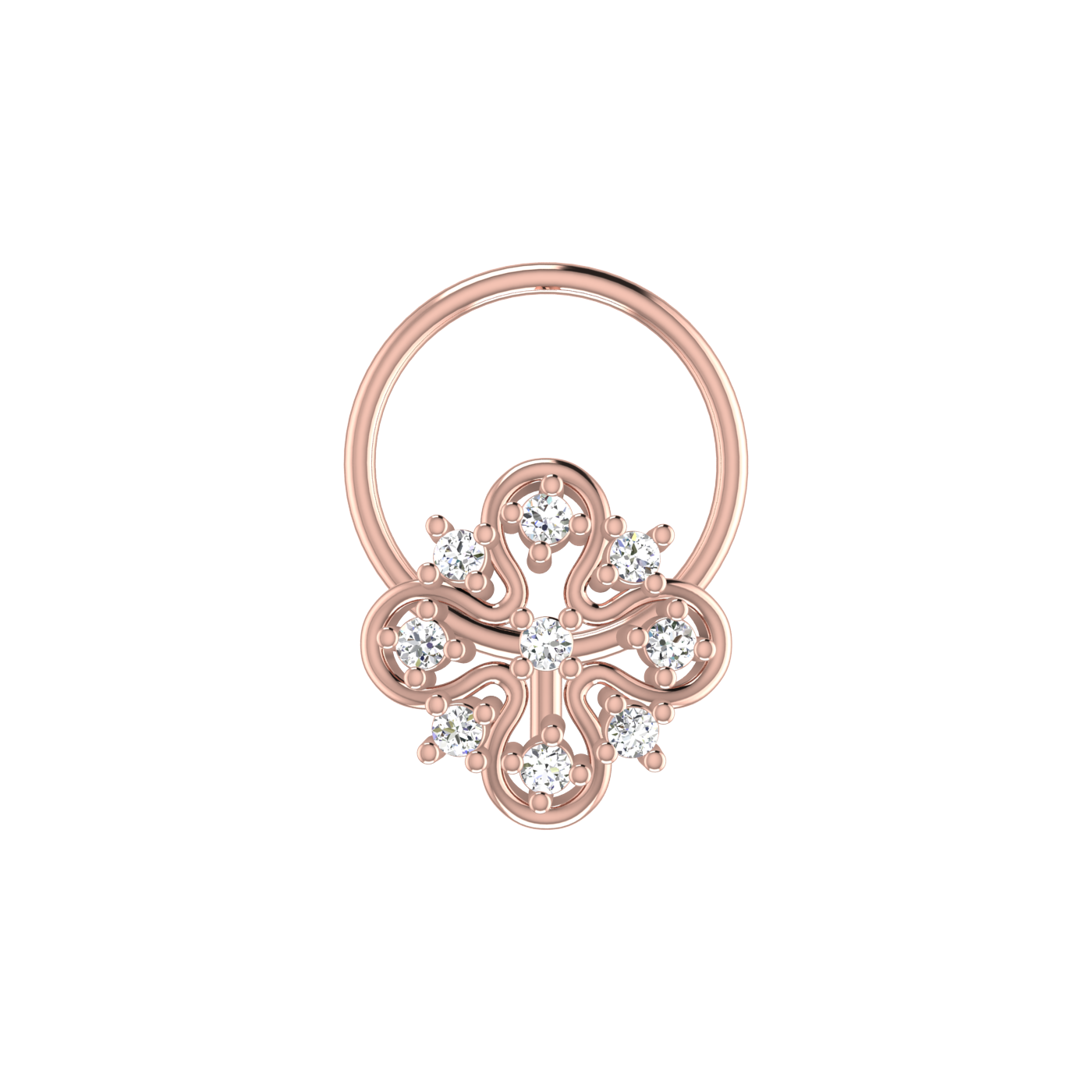 Ornate Clover Swirl – 0.04 Ct Lab Grown Diamond Nose Pin