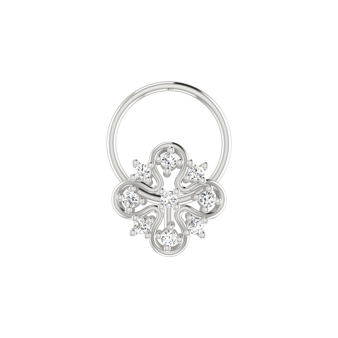 Ornate Clover Swirl – 0.04 Ct Lab Grown Diamond Nose Pin