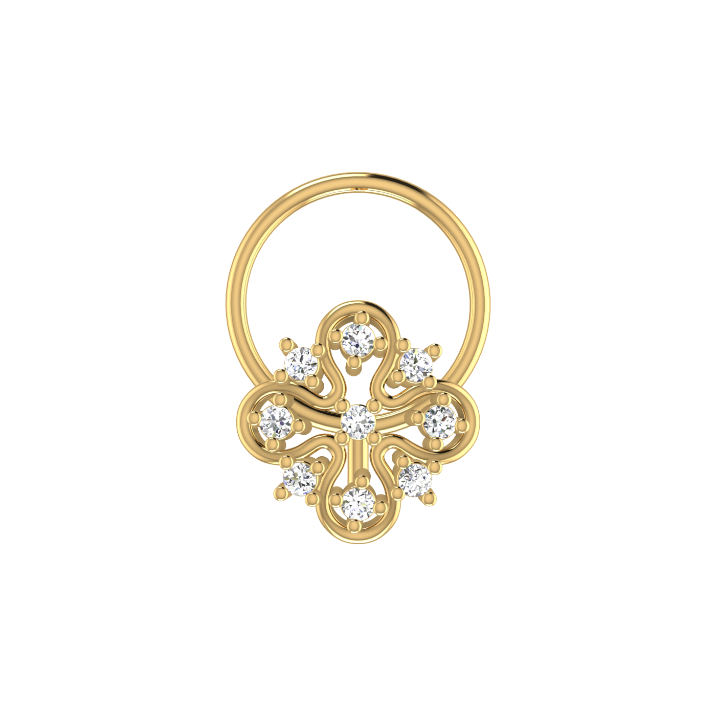 Ornate Clover Swirl – 0.04 Ct Lab Grown Diamond Nose Pin