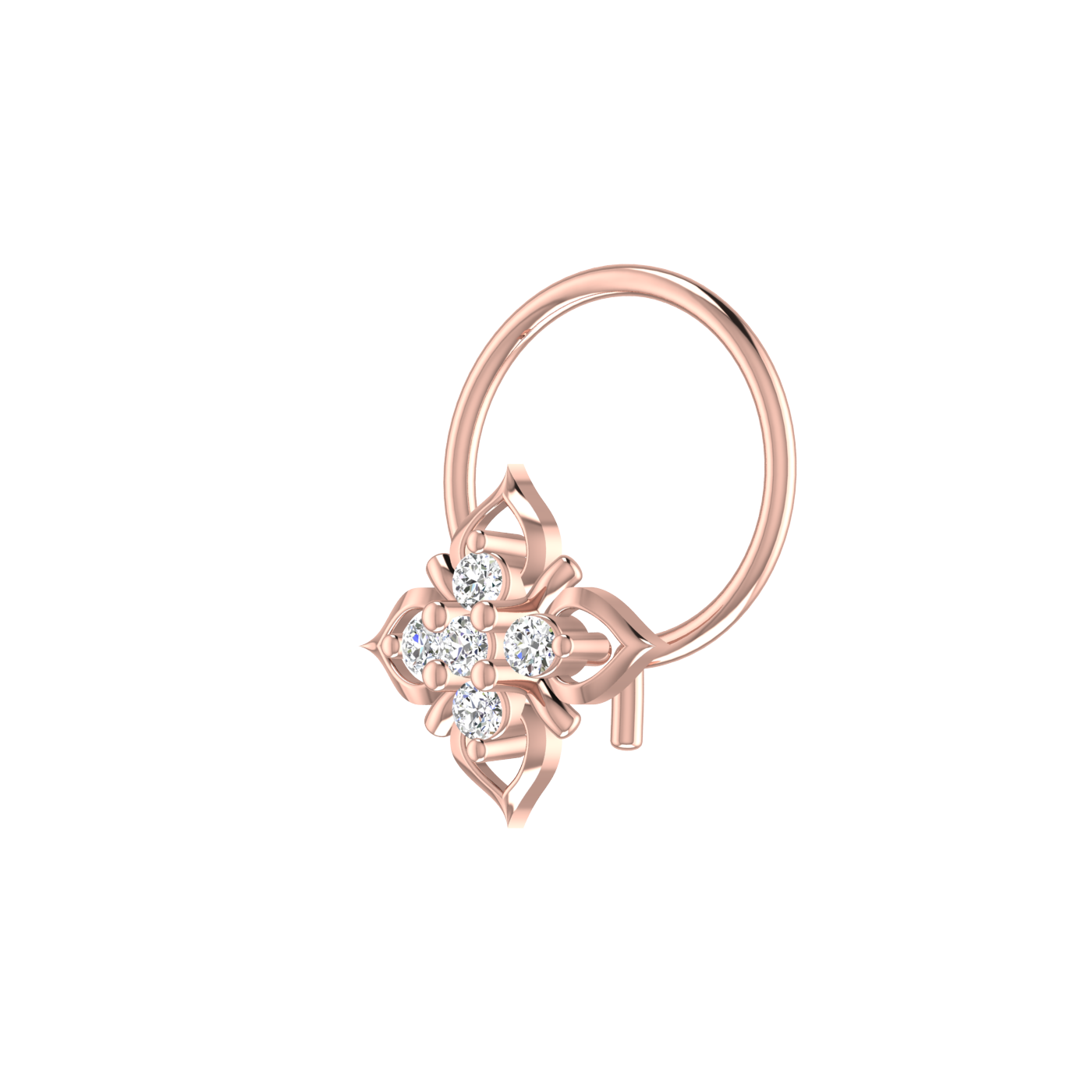 14K Gold Lotus Bloom 0.03ct Lab Grown Diamond Nose Pin