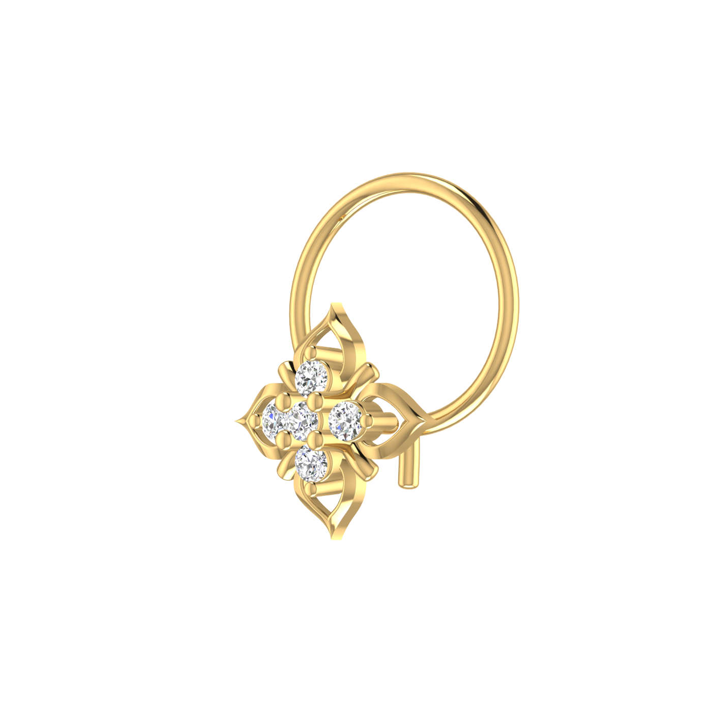 14K Gold Lotus Bloom 0.03ct Lab Grown Diamond Nose Pin
