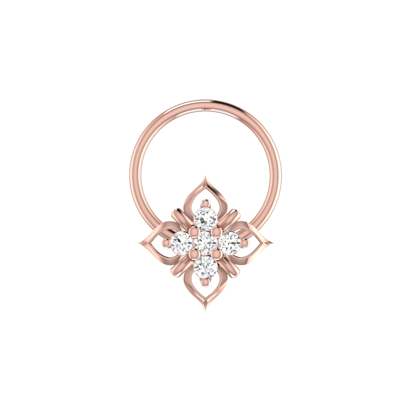 14K Gold Lotus Bloom 0.03ct Lab Grown Diamond Nose Pin