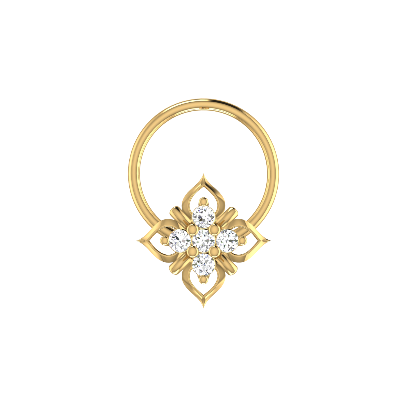 14K Gold Lotus Bloom 0.03ct Lab Grown Diamond Nose Pin