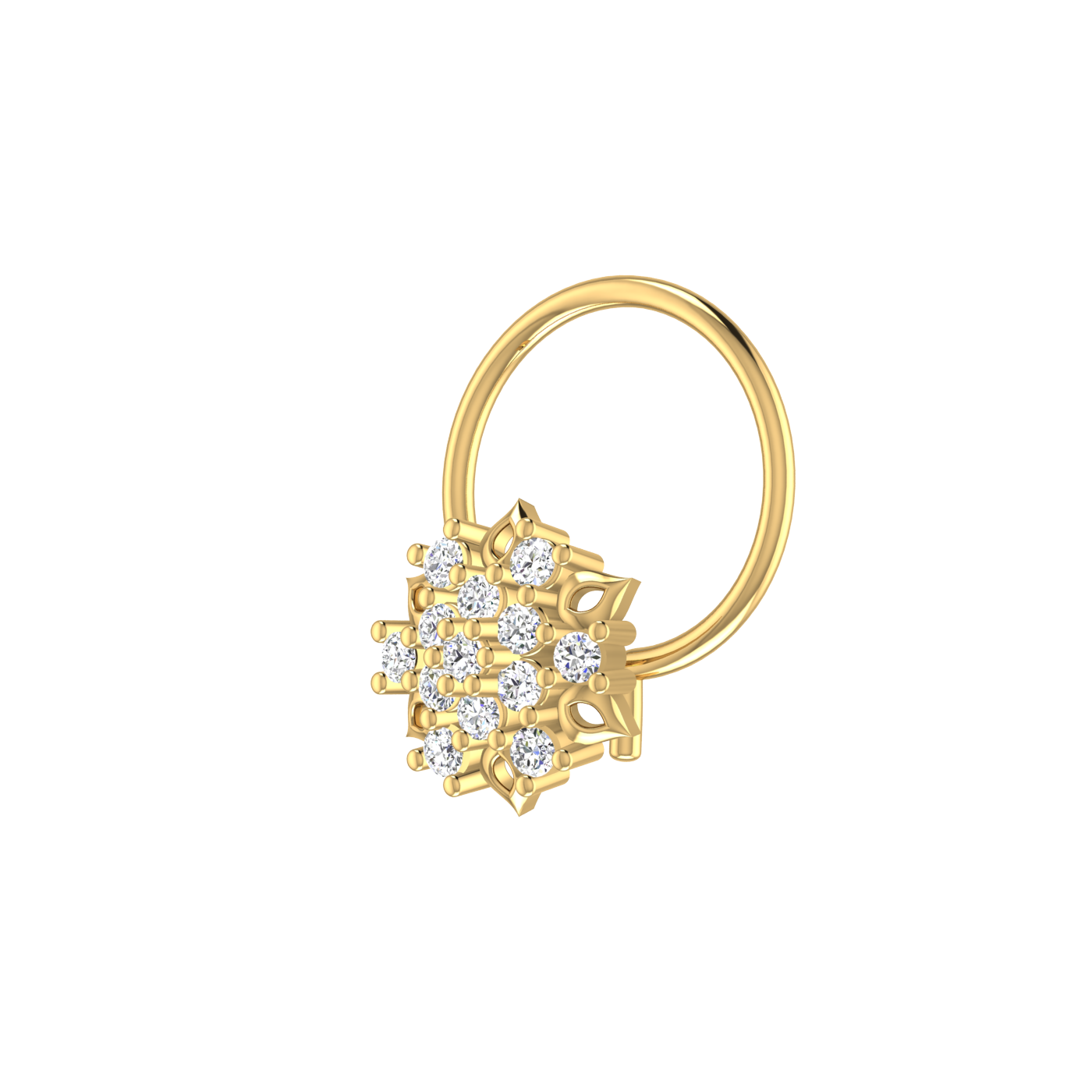 14K Gold Lustrous Blossom Charm 0.06ct Lab Grown Diamond Nose Pin