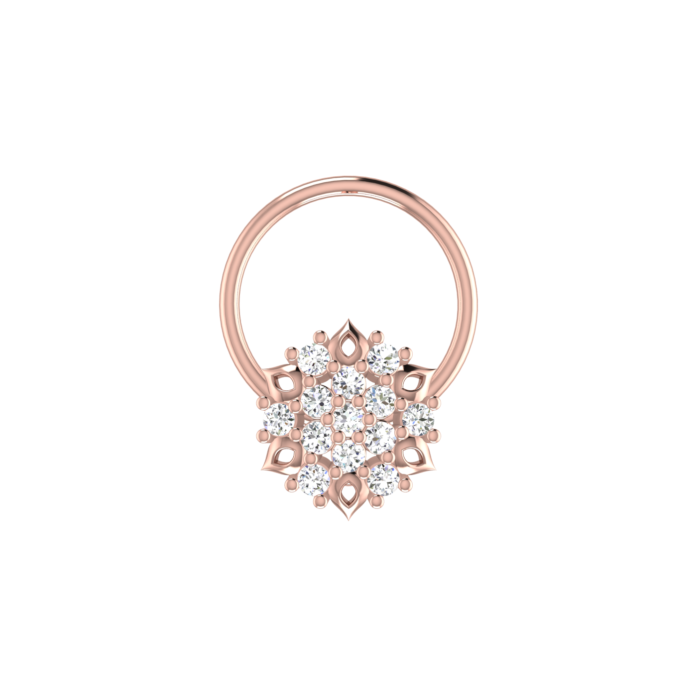 14K Gold Lustrous Blossom Charm 0.06ct Lab Grown Diamond Nose Pin