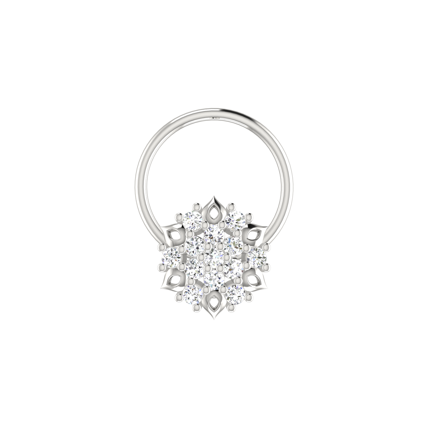 14K Gold Lustrous Blossom Charm 0.06ct Lab Grown Diamond Nose Pin