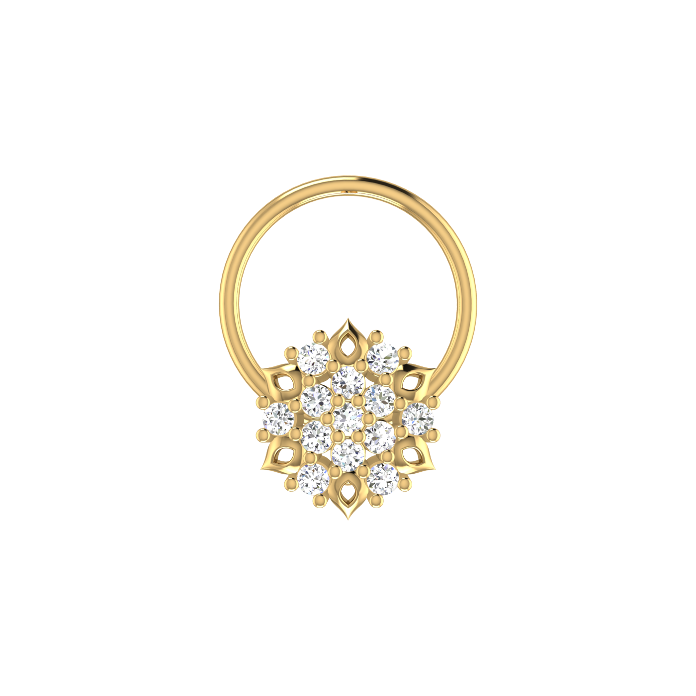 14K Gold Lustrous Blossom Charm 0.06ct Lab Grown Diamond Nose Pin