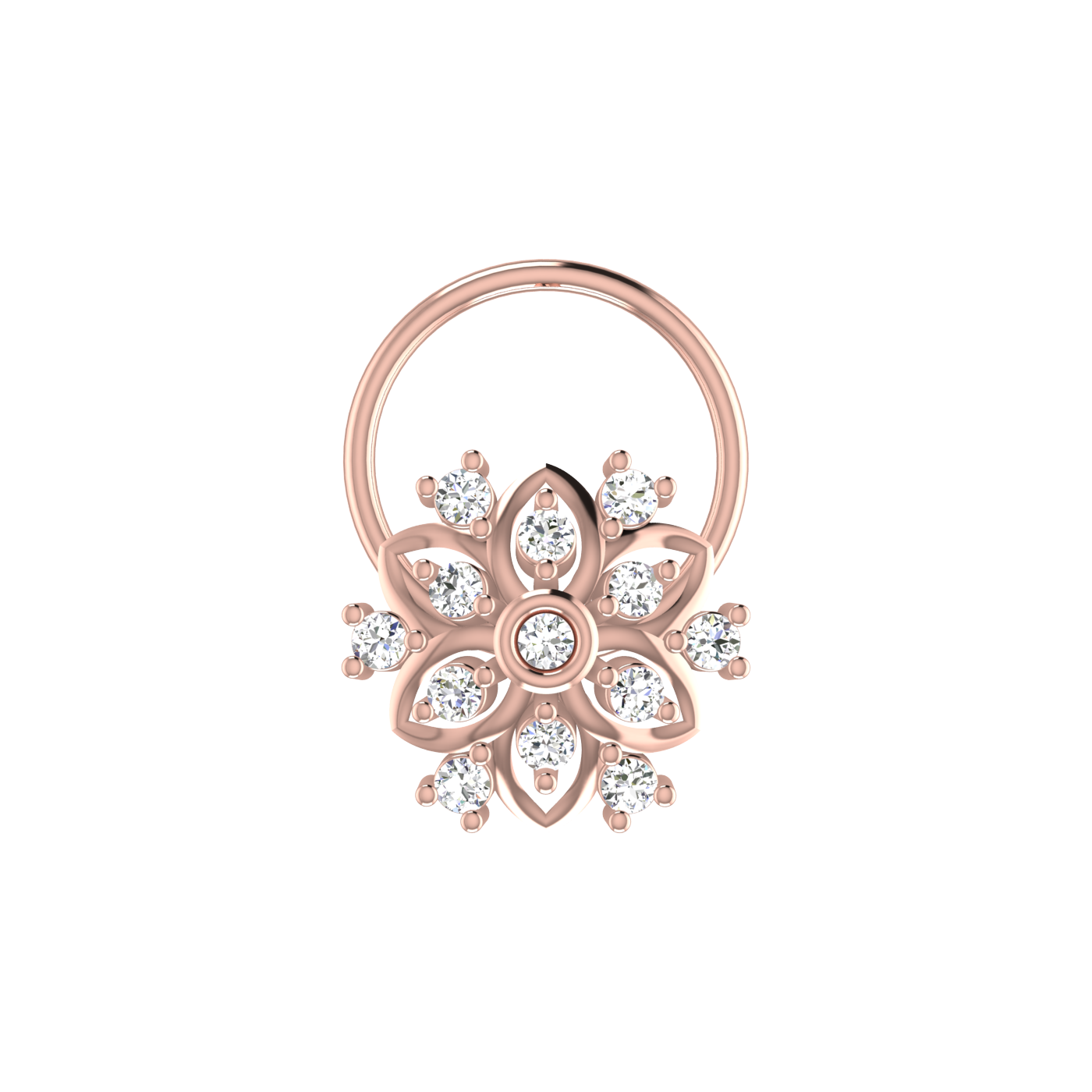14K Gold Blossom Majesty 0.08ct Lab Grown Diamond Nose Pin