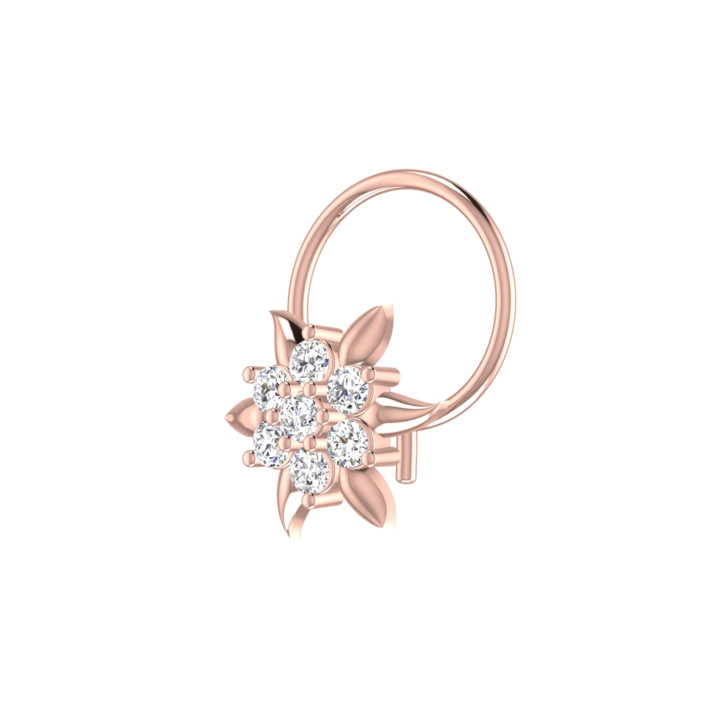 14K Gold Delicate 0.11ct Floral Lab Grown Diamond Nose Pin