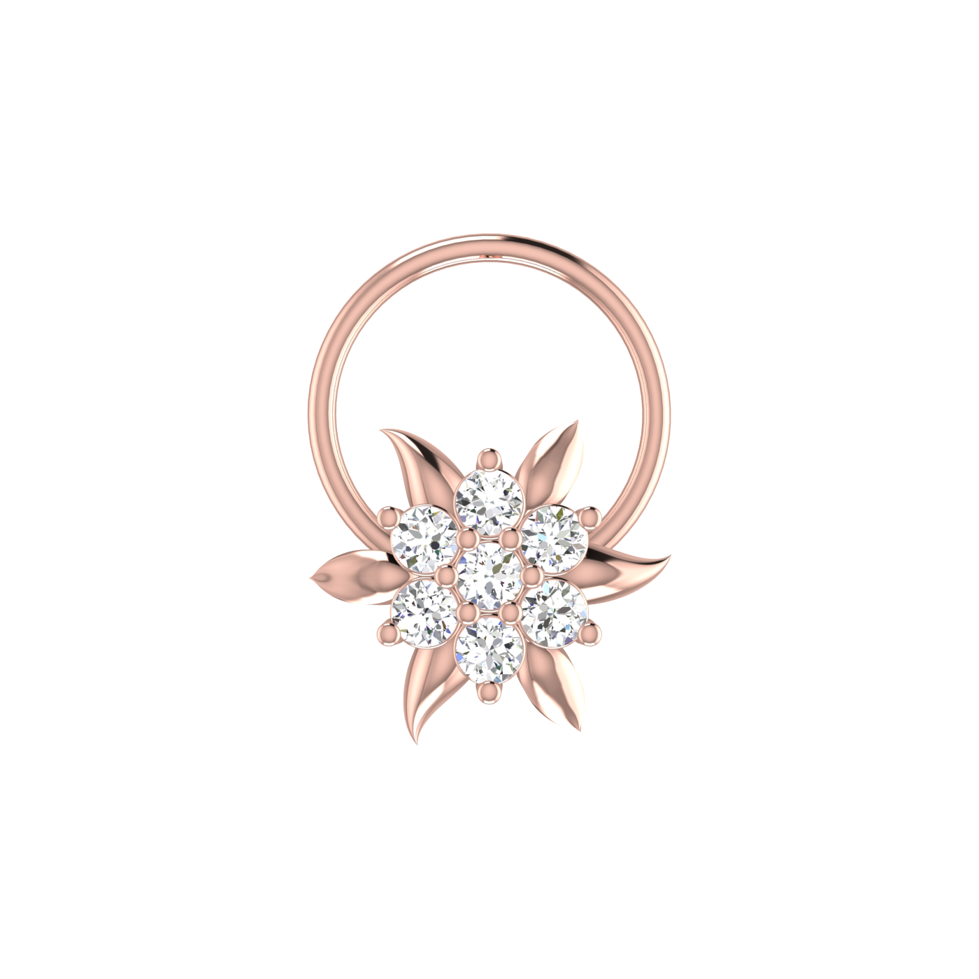 14K Gold Delicate 0.11ct Floral Lab Grown Diamond Nose Pin