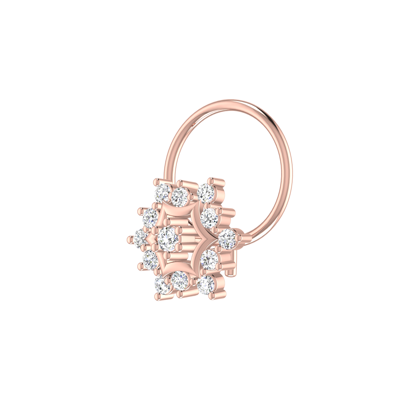 14K Gold Elegant 0.09ct Floral Lab Grown Diamond Nose Pin