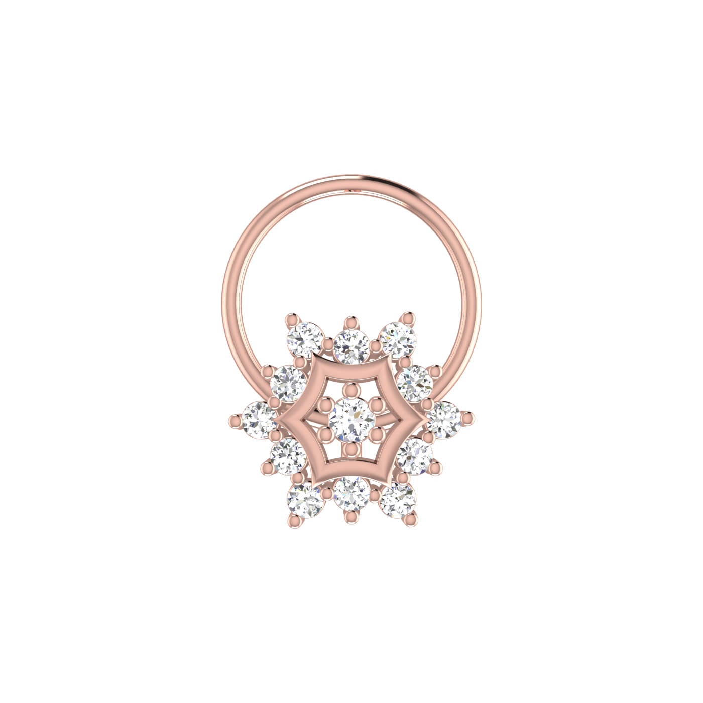 14K Gold Elegant 0.09ct Floral Lab Grown Diamond Nose Pin