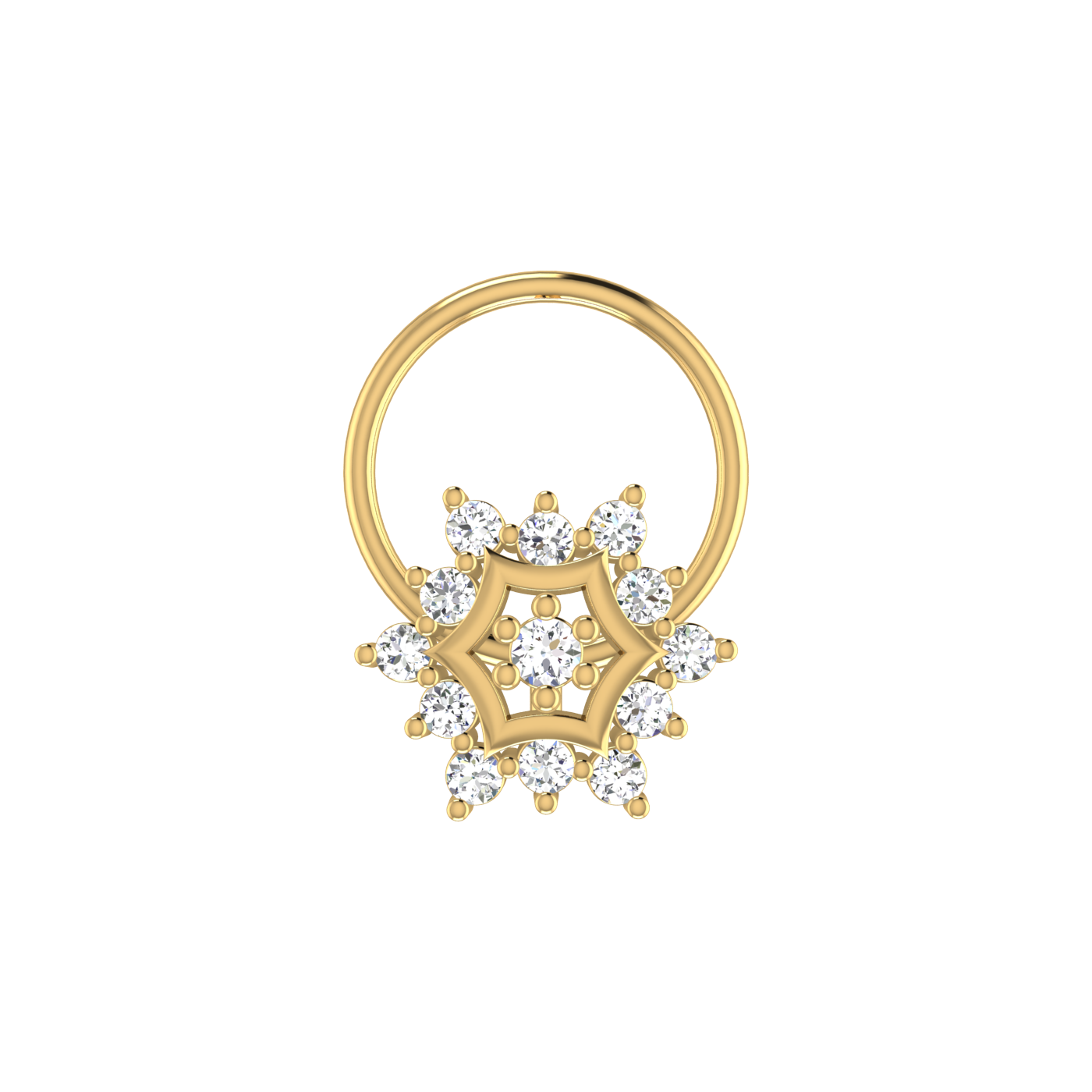 14K Gold Elegant 0.09ct Floral Lab Grown Diamond Nose Pin