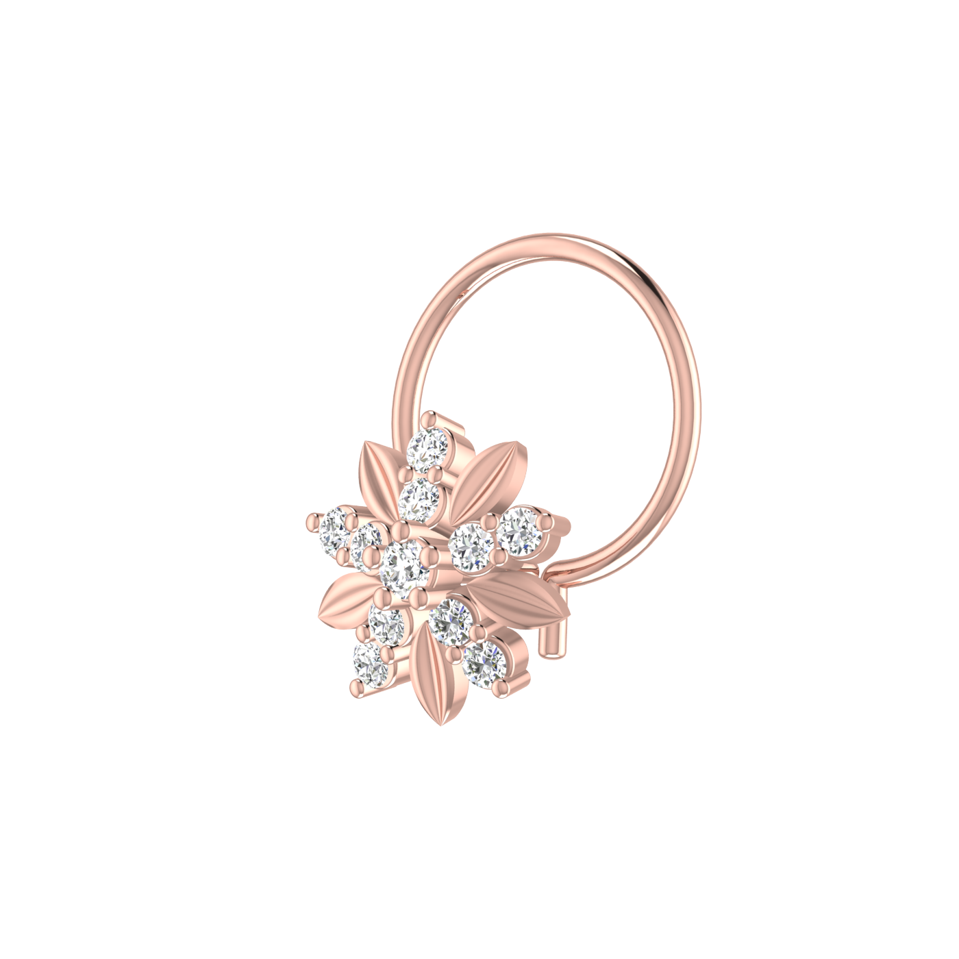 14K Gold Flower Shape Style 0.08ct Lab Grown Diamond Nose Pin