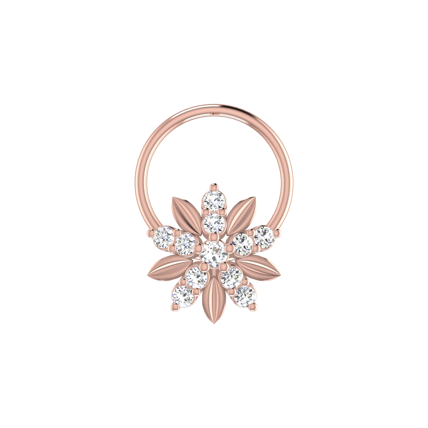 14K Gold Flower Shape Style 0.08ct Lab Grown Diamond Nose Pin