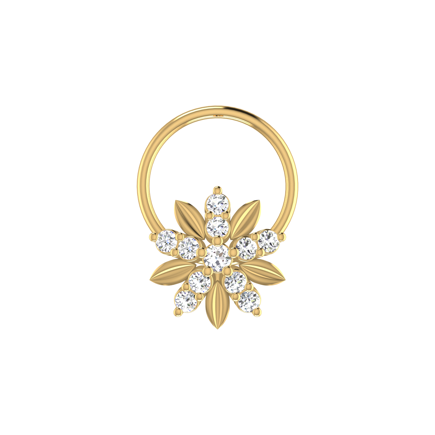 14K Gold Flower Shape Style 0.08ct Lab Grown Diamond Nose Pin