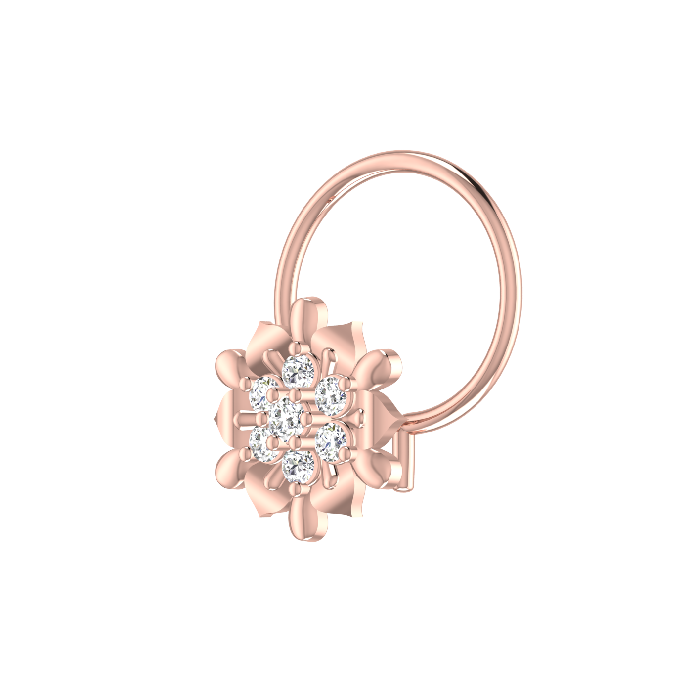 14K Gold Royal Lotus Design 0.05ct Lab Grown Diamond Nose Pin